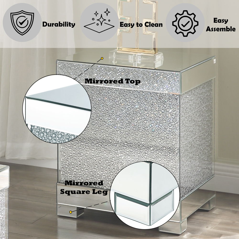 Mallika - End Table - Mirrored & Faux Round Crystals, silver, view 7