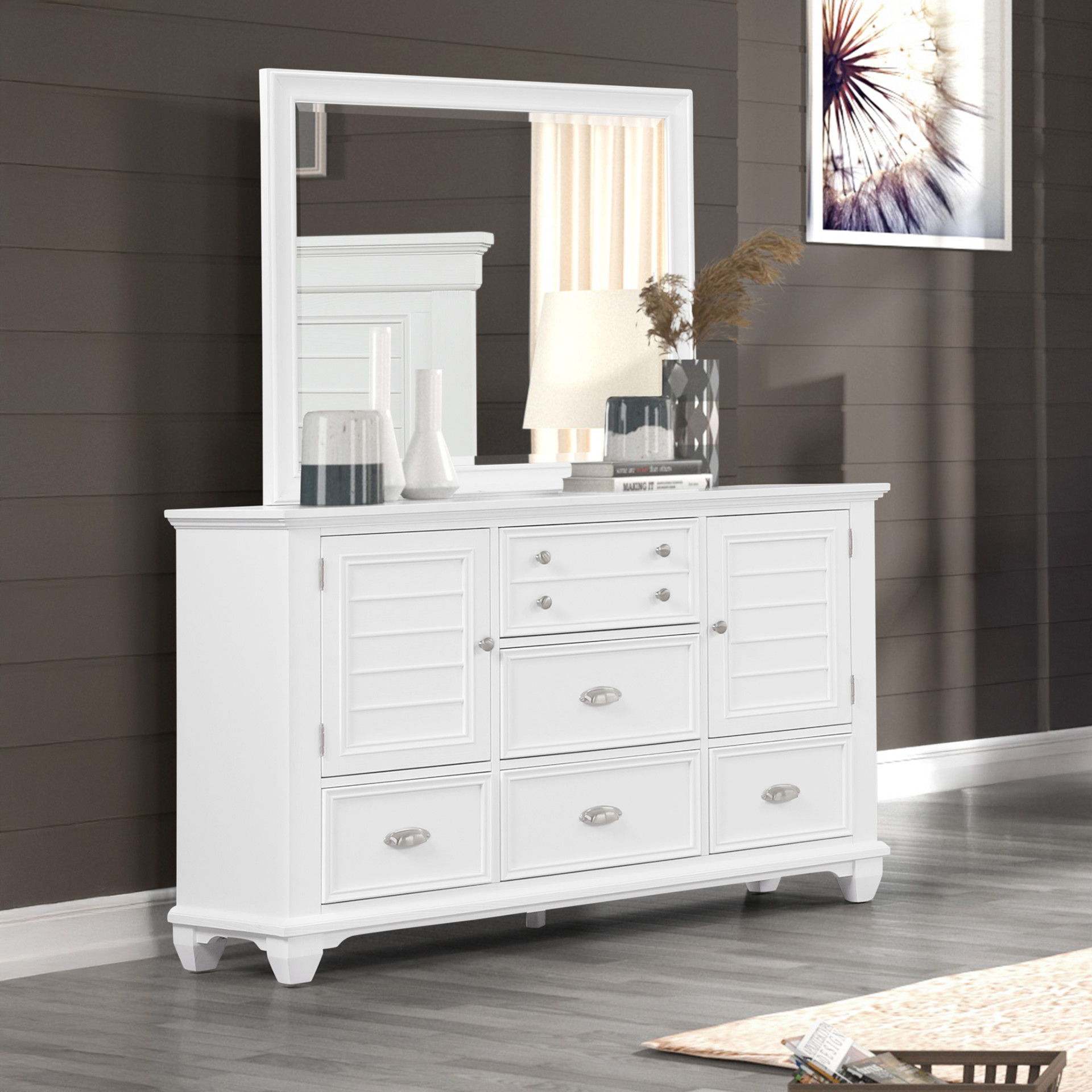 Jamestown - Landscape Mirror - White, white