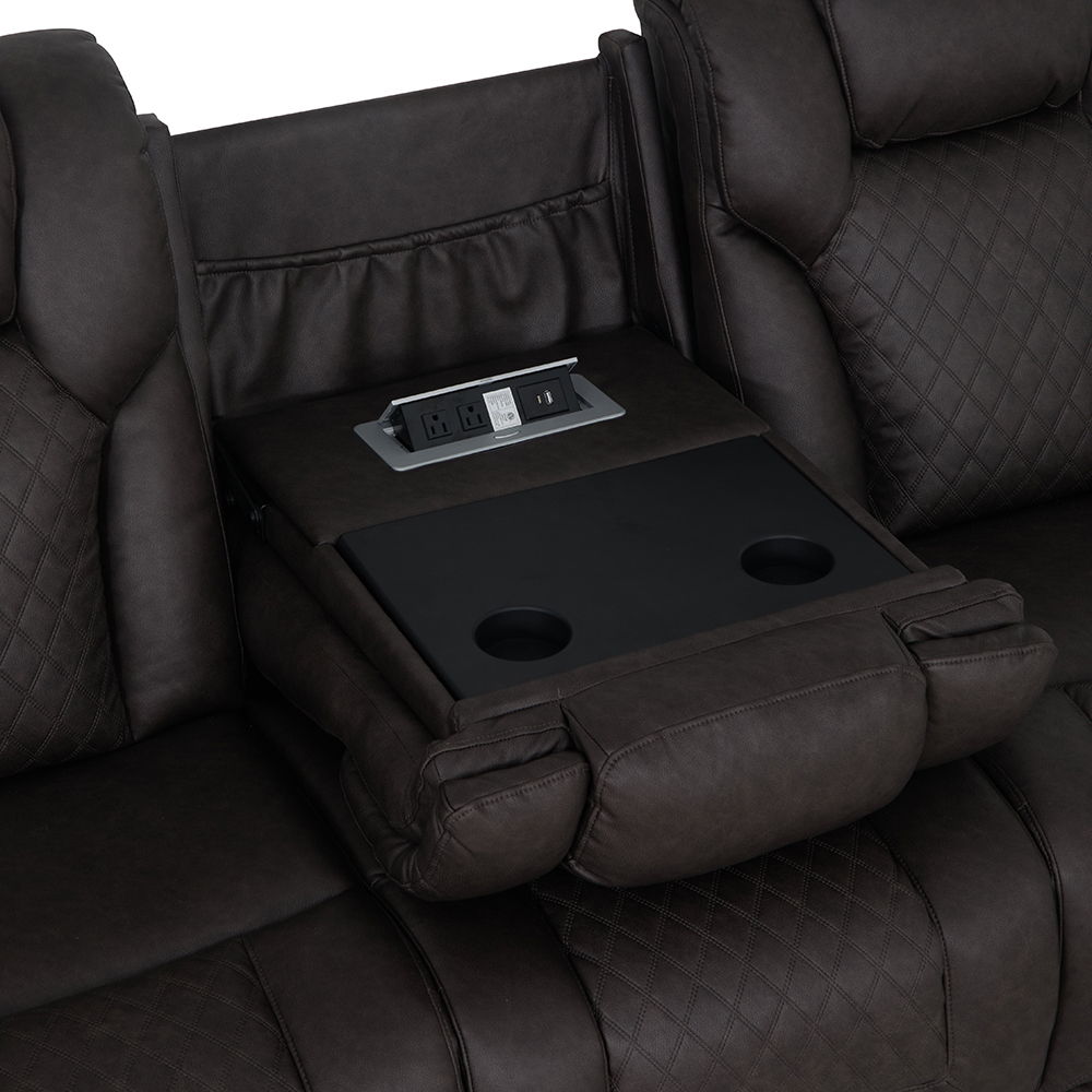 Wendell - Power Motion Sofa With Dropdown Table, Storage, USB & LED - Dark Gray, dark gray, view 4
