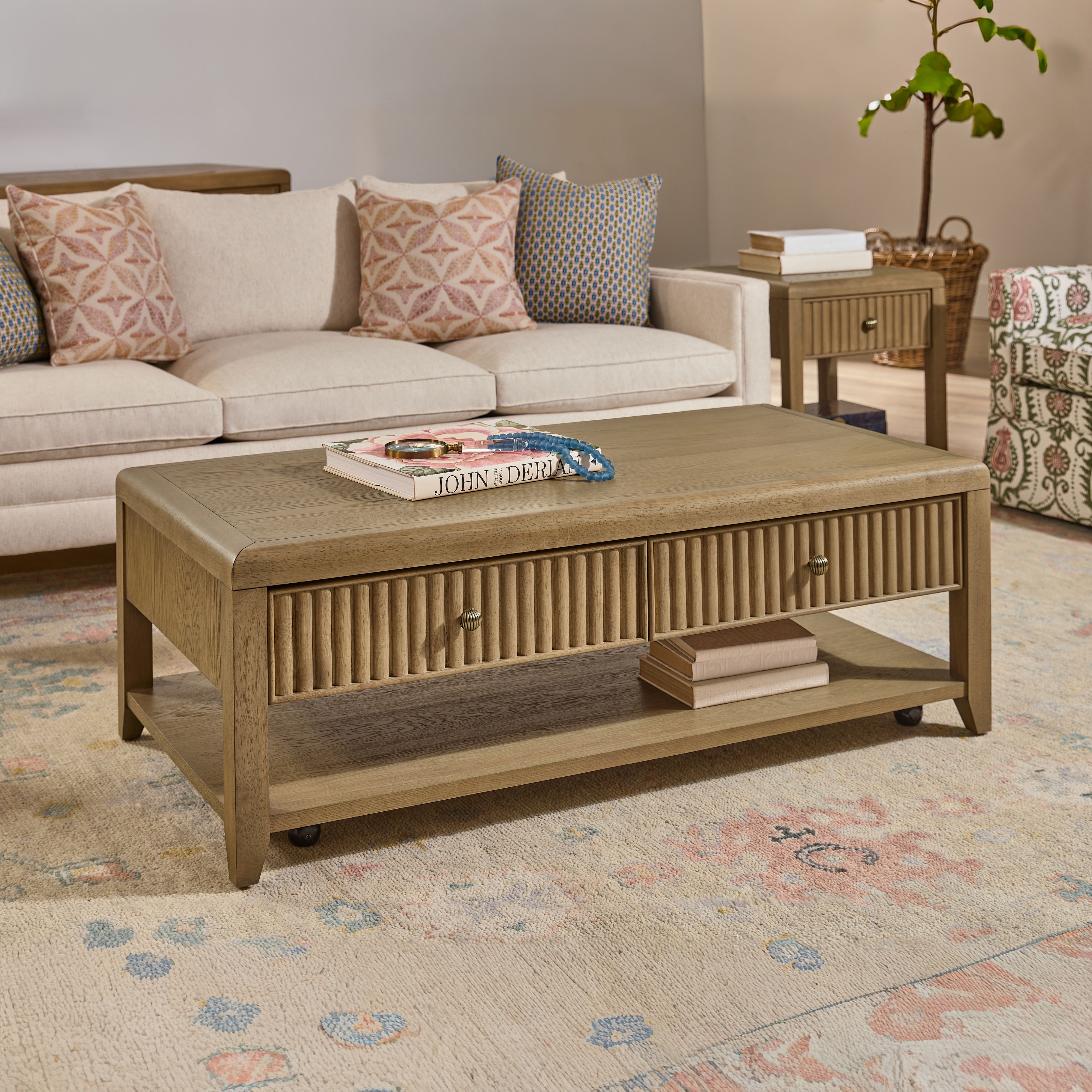Reed - Rectangular Coffee Table With Casters - Driftwood Oak, dark brown, view 4