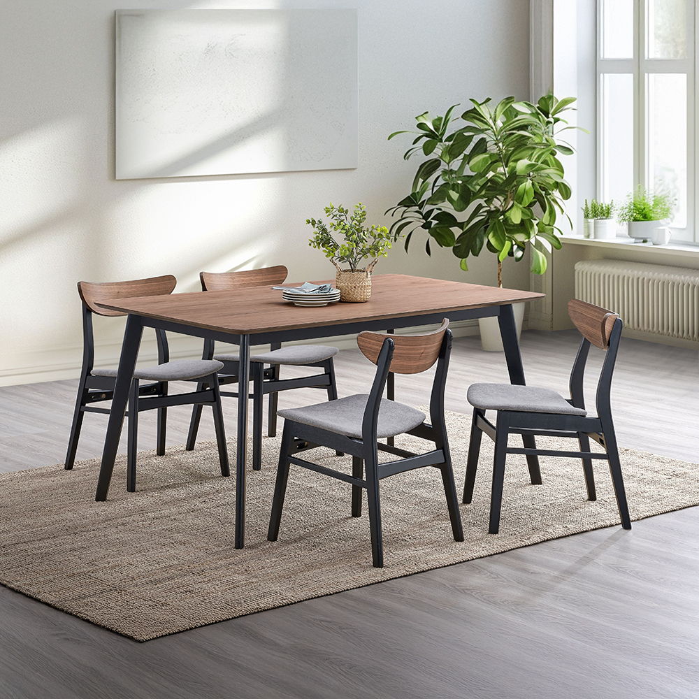 Rebi - Side Chair (Set of 2) - Gray Linen, Walnut & Black, black