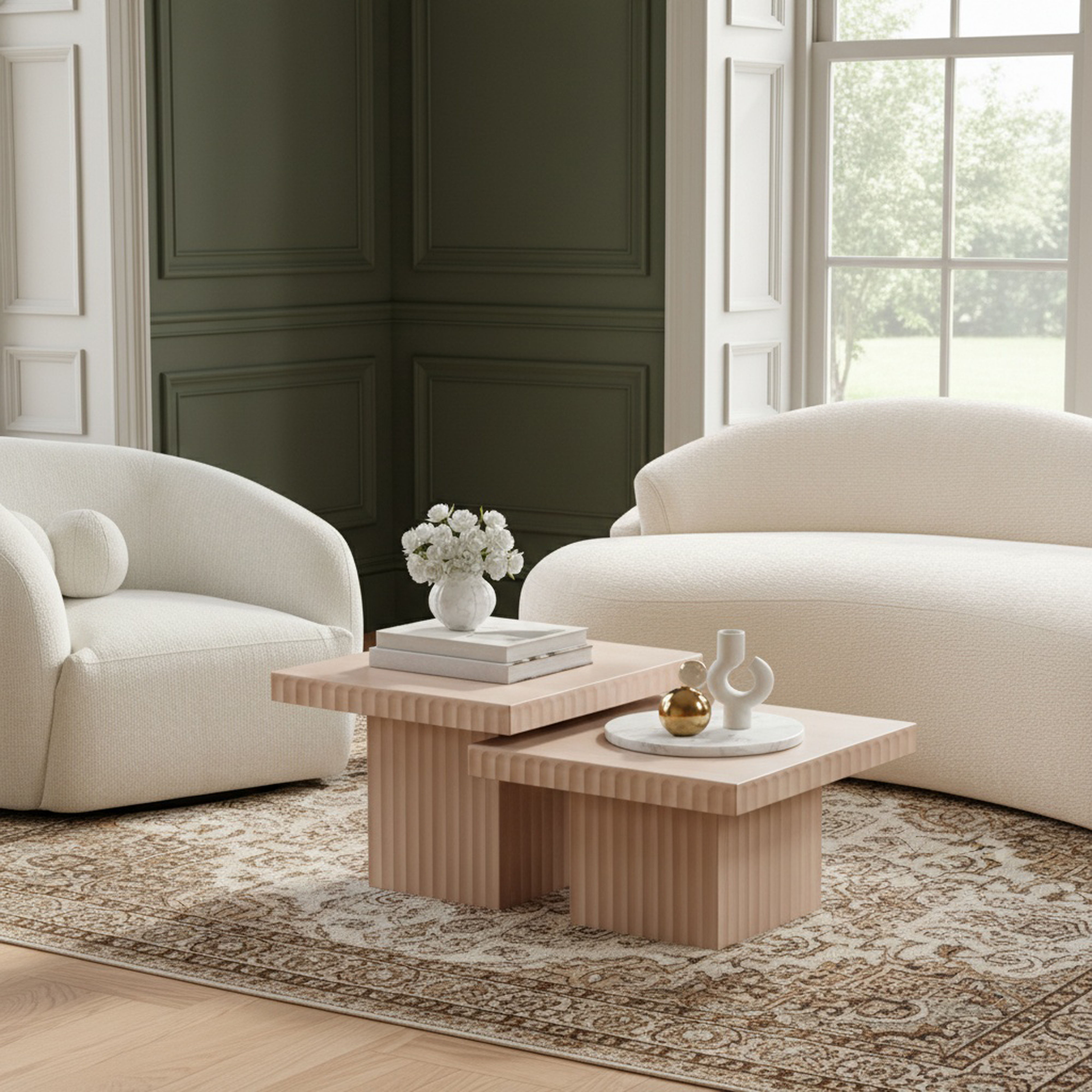 Spencer - 15" Oak Veneer 2 Piece Coffee Table - Natural