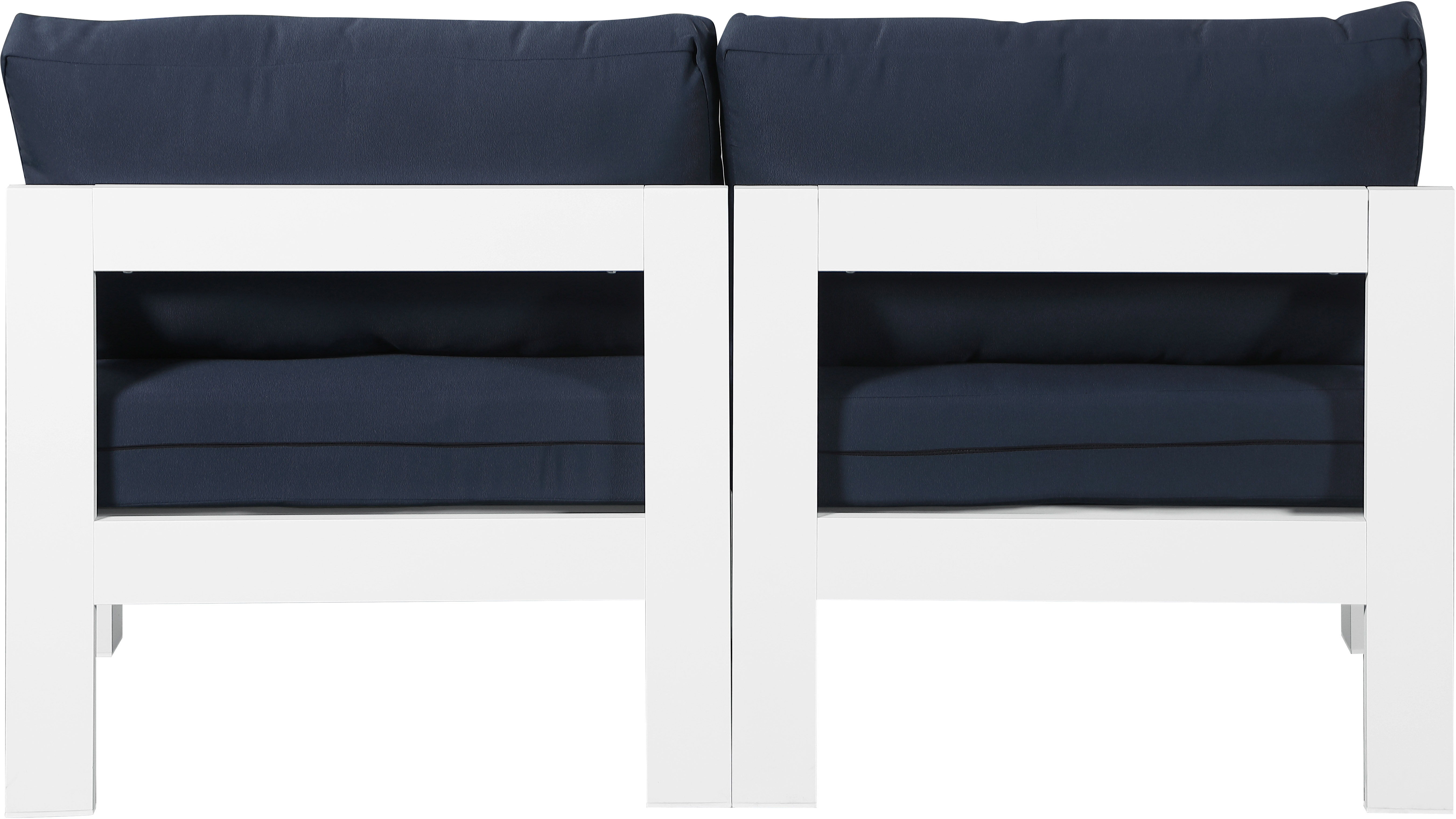 Nizuc - Outdoor Patio 2 Piece Armless Modular Sofa With White Frame - Navy
