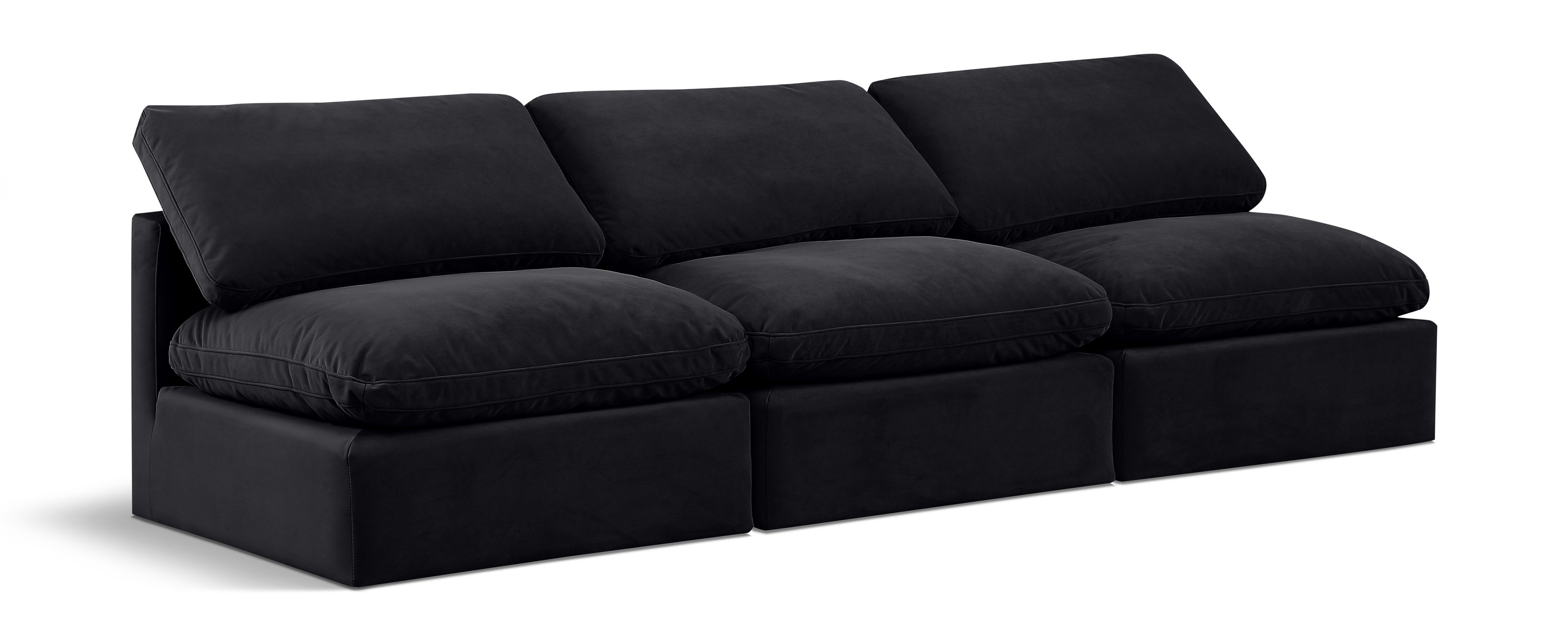 Indulge - Velvet 3 Seat Modular Armless Sofa - Black