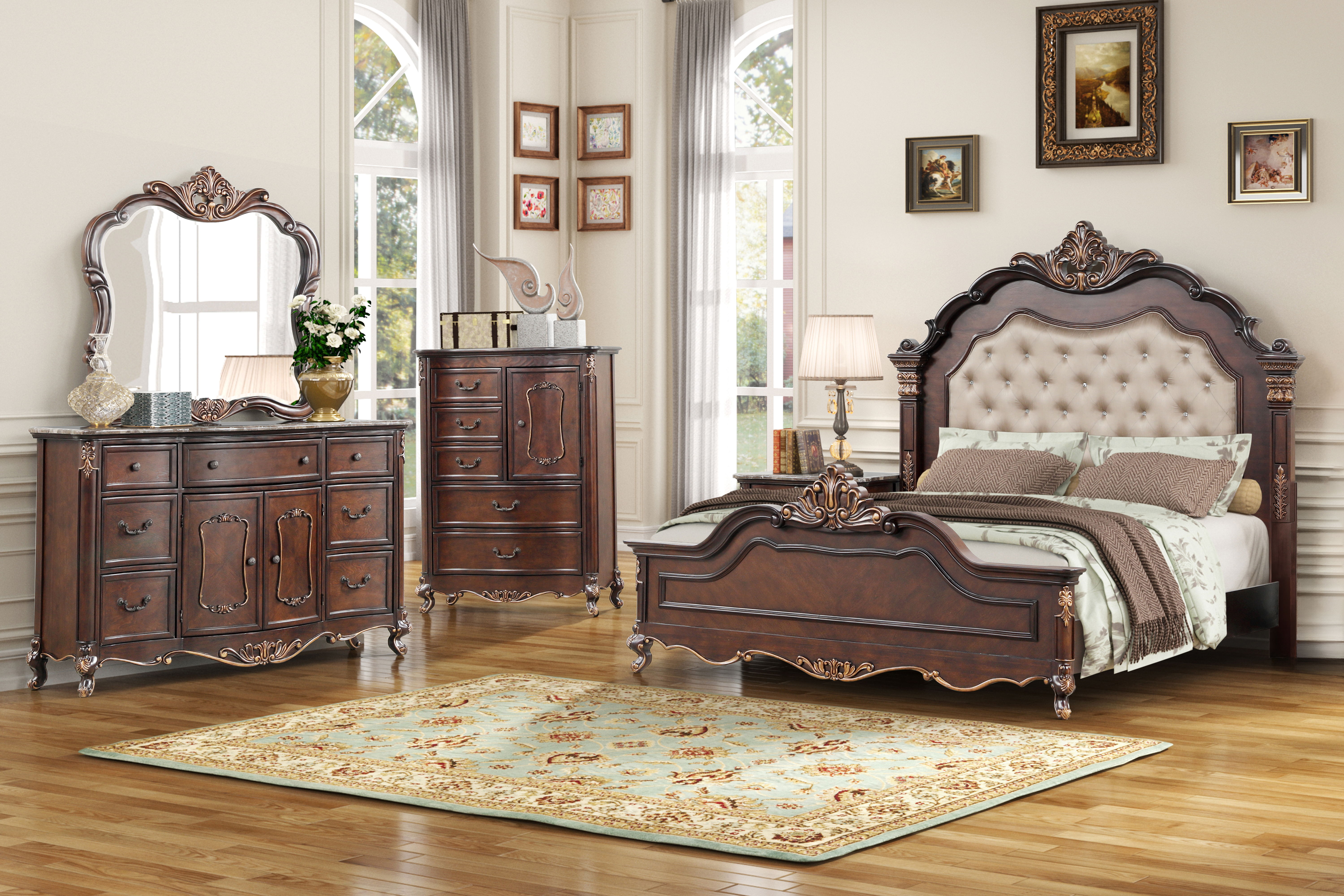 Queen · 4 Pc · Bed, Dresser, Mirror, Chest