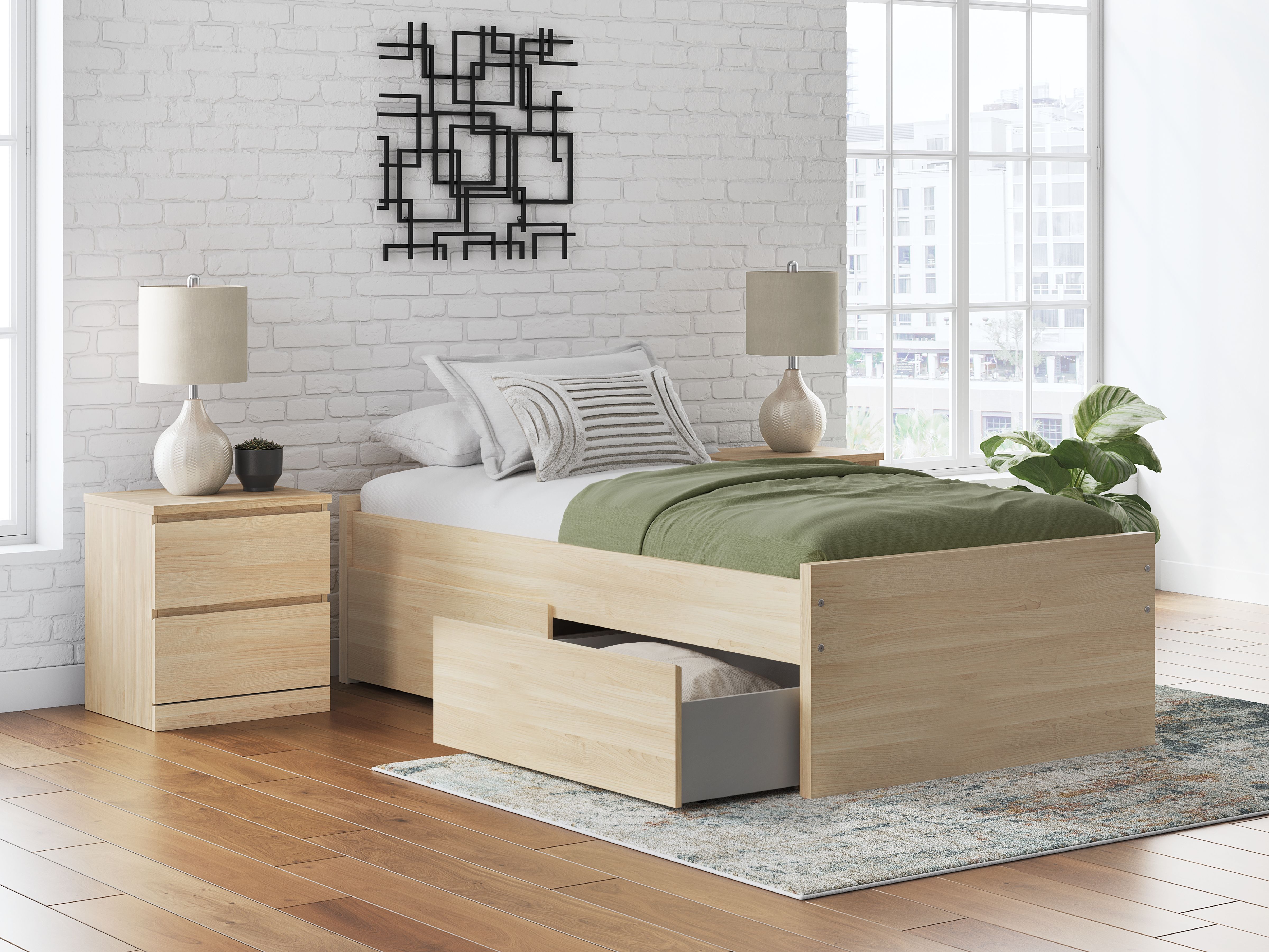 Onita - Twin Platform Bed With 1 Side Storage - Natural