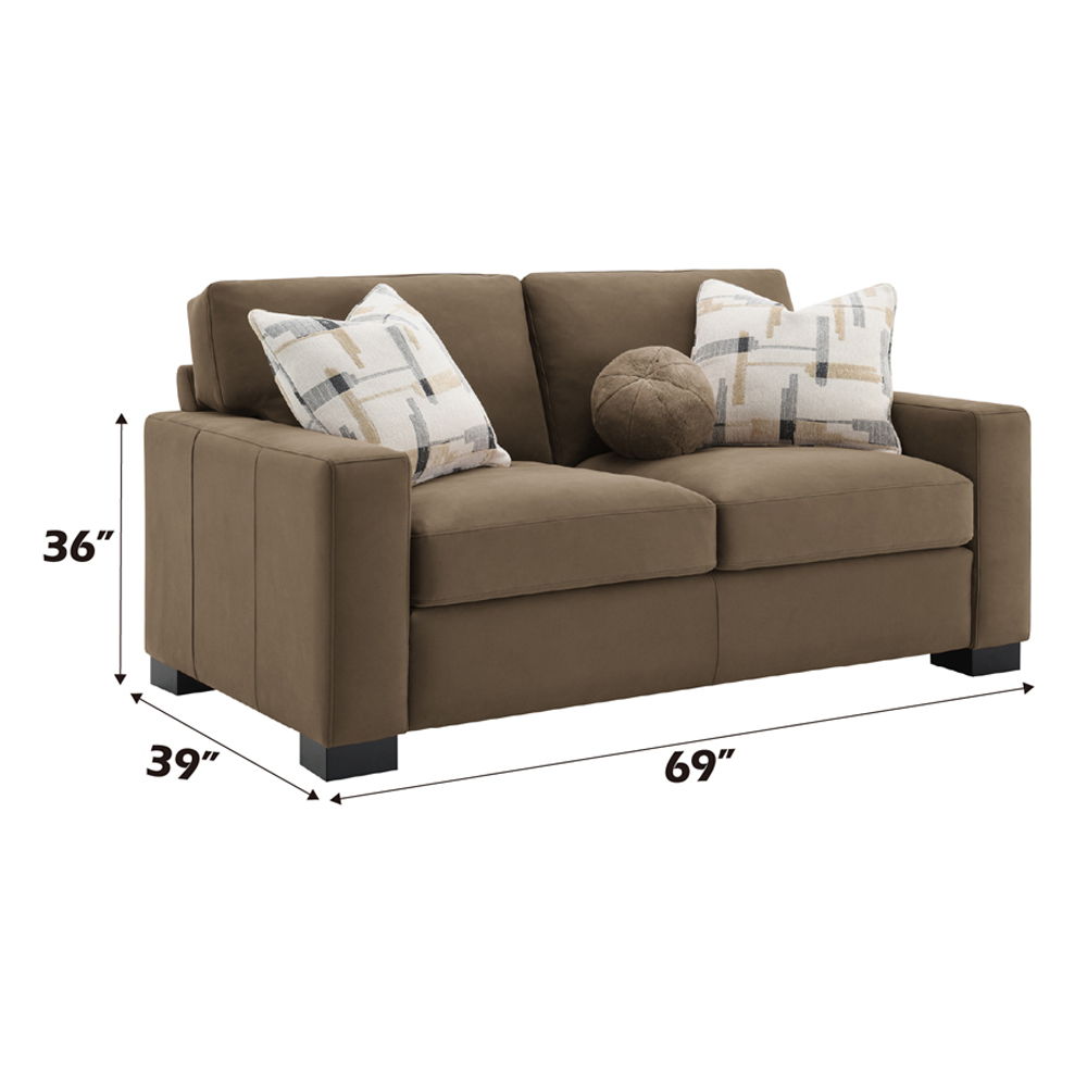 Darya - Loveseat With 3 Pillows - Brown Suede Fabric, light brown, view 4