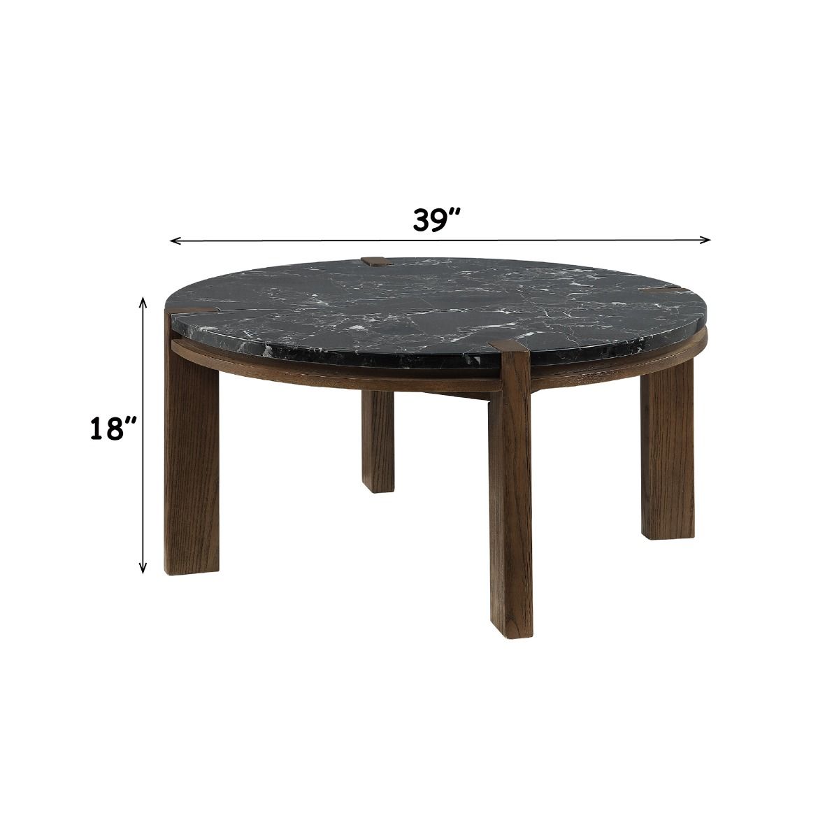 Estella - Coffee Table With Natural Marble Top - Black Top & Walnut, dark brown, view 6