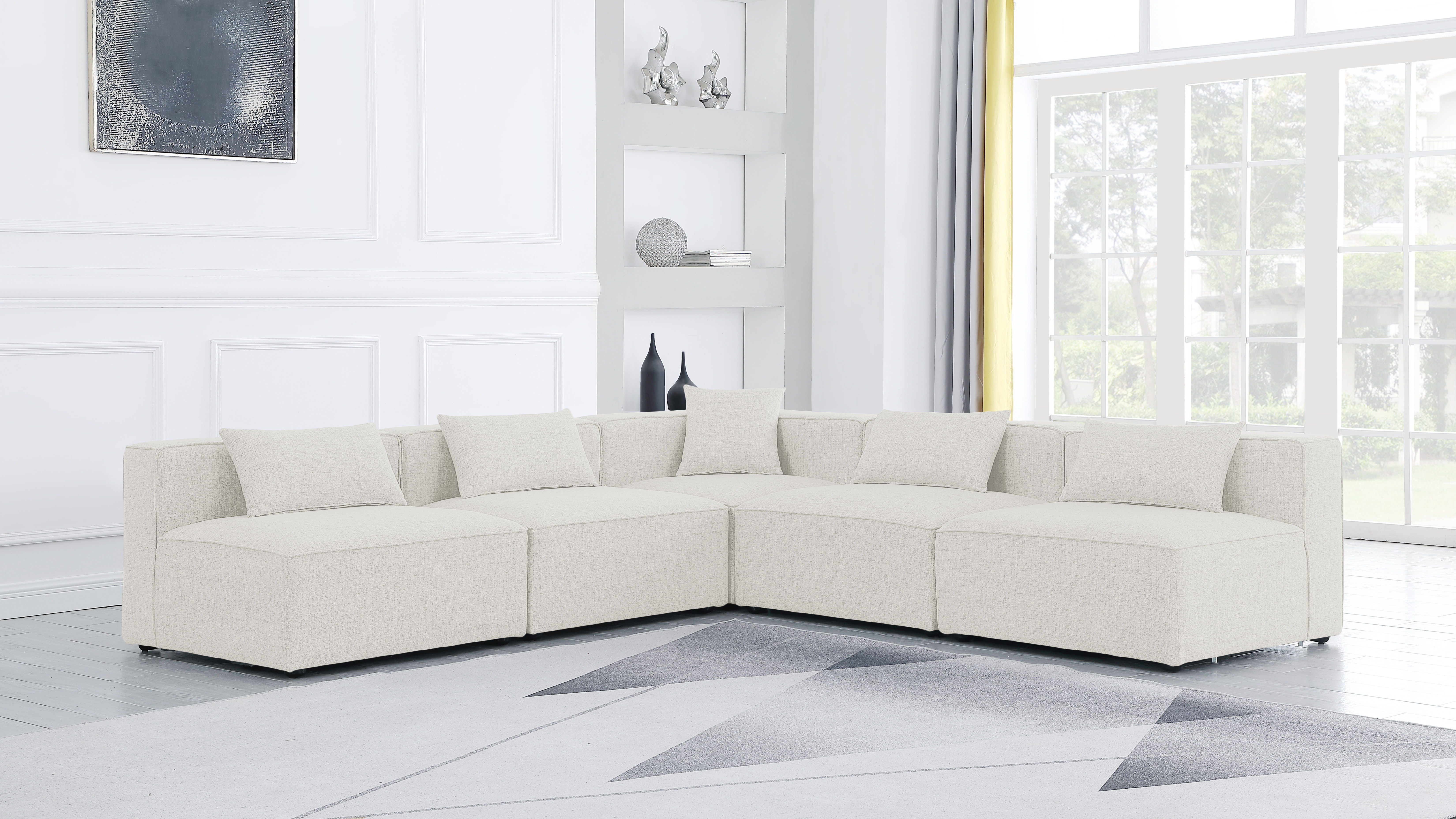 Cube - Linen 5 Piece Modular Corner Armless Sectional - Cream