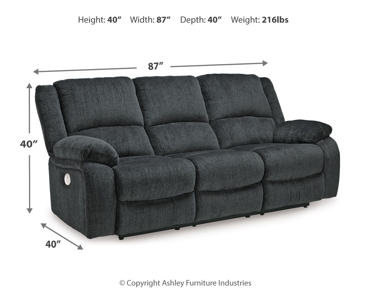 Ashley Furniture Draycoll - Reclining Power Sofa - Slate - Image 4