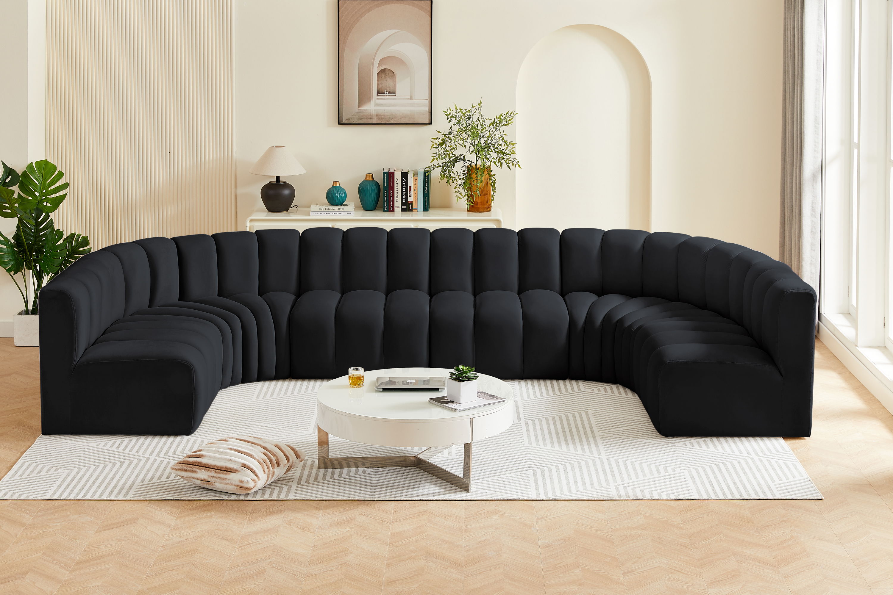 Arc - Velvet Modular U-Shaped Sectional - Black