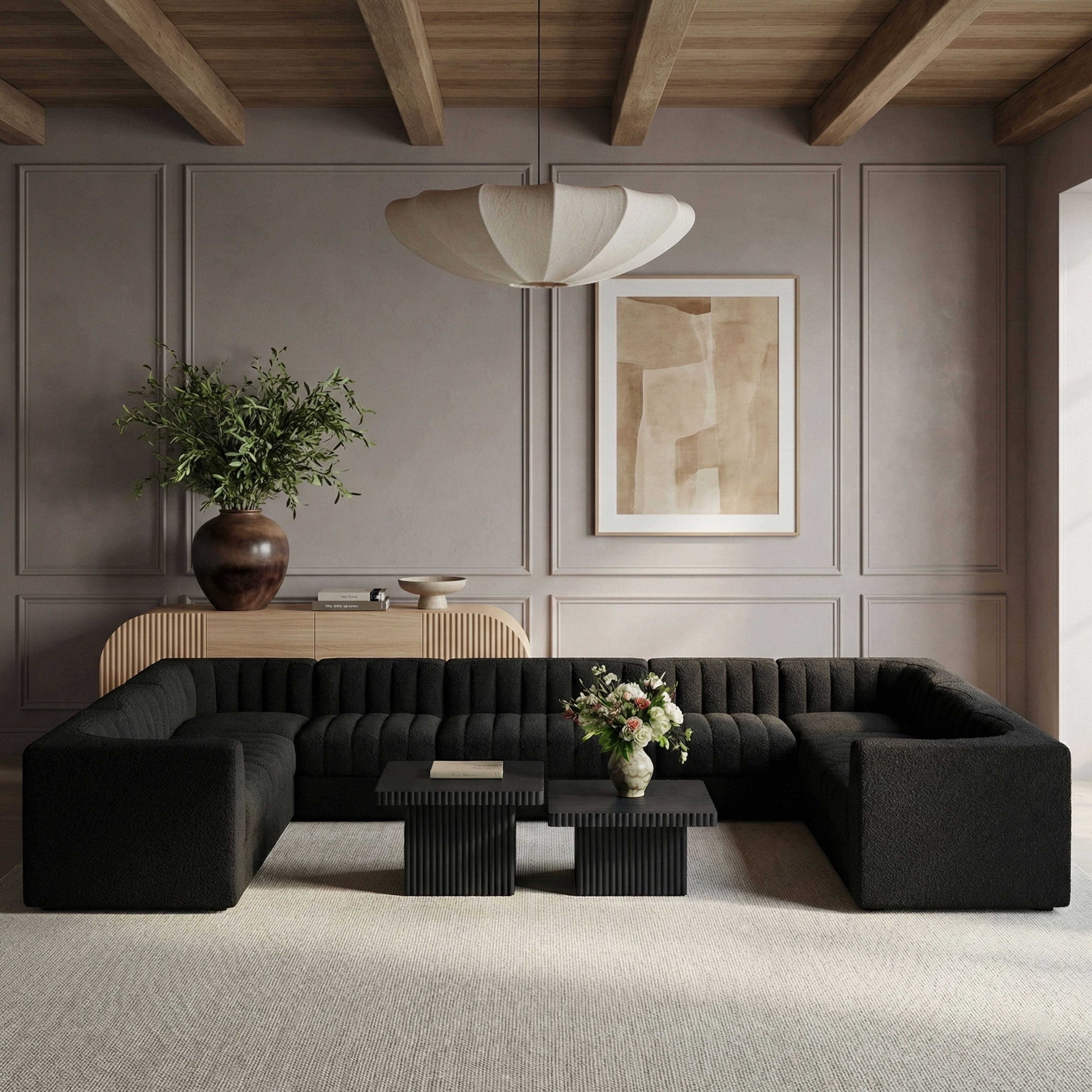 Rummi - Velvet Performance Fabric Upholstered 10 Piece Modular Sectional - Black