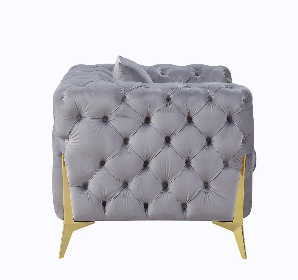 Jelanea - Loveseat With 2 Pillows - Gray Velvet & Gold, gray, view 6