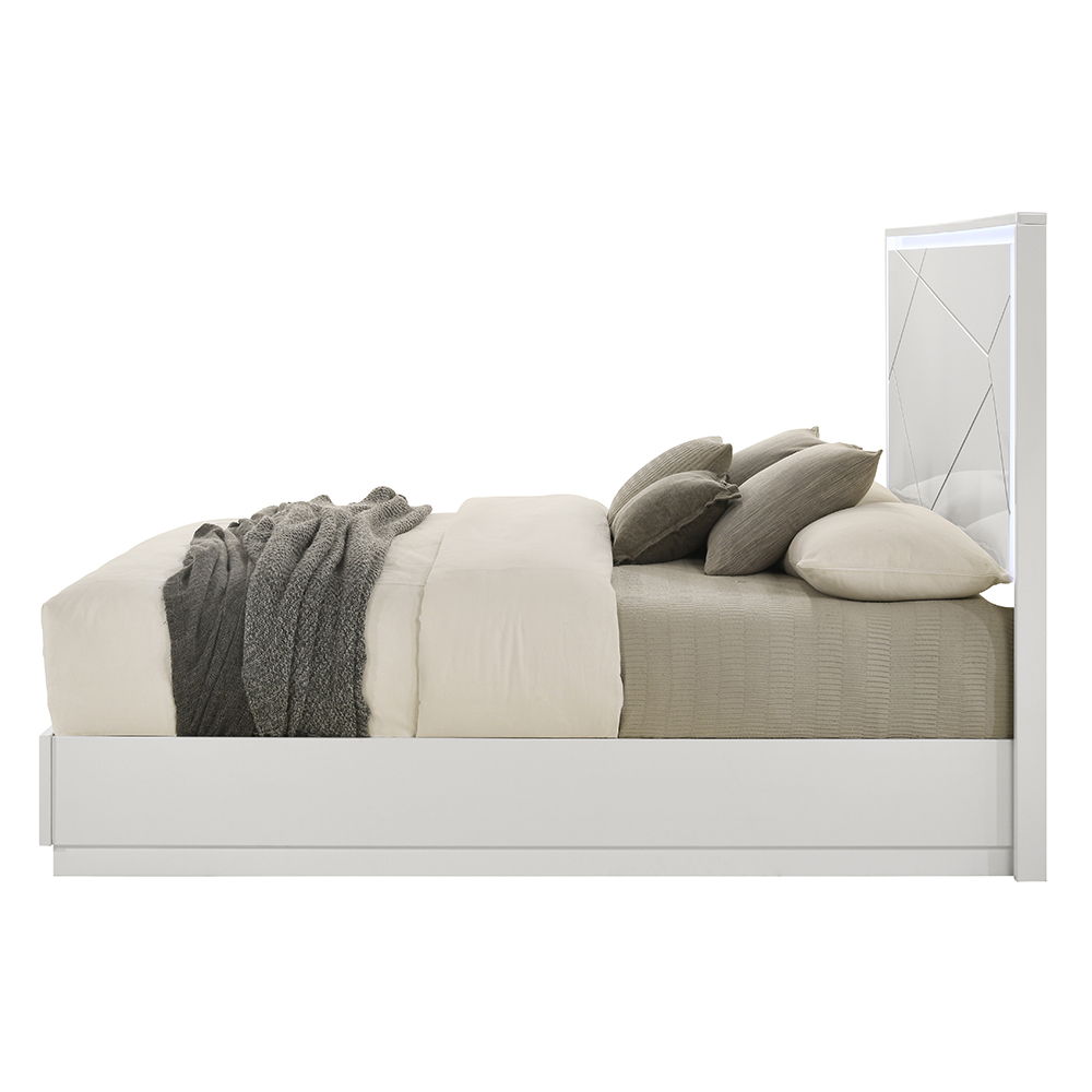 Esther - Queen Bed With LED - White / Silver, white, view 4