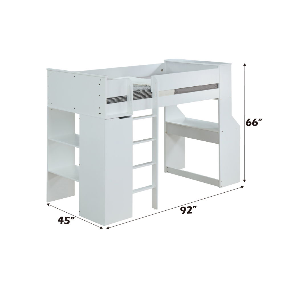 Ragna - Twin Loft Bed With Desk & Wardrobe - White, white, view 5