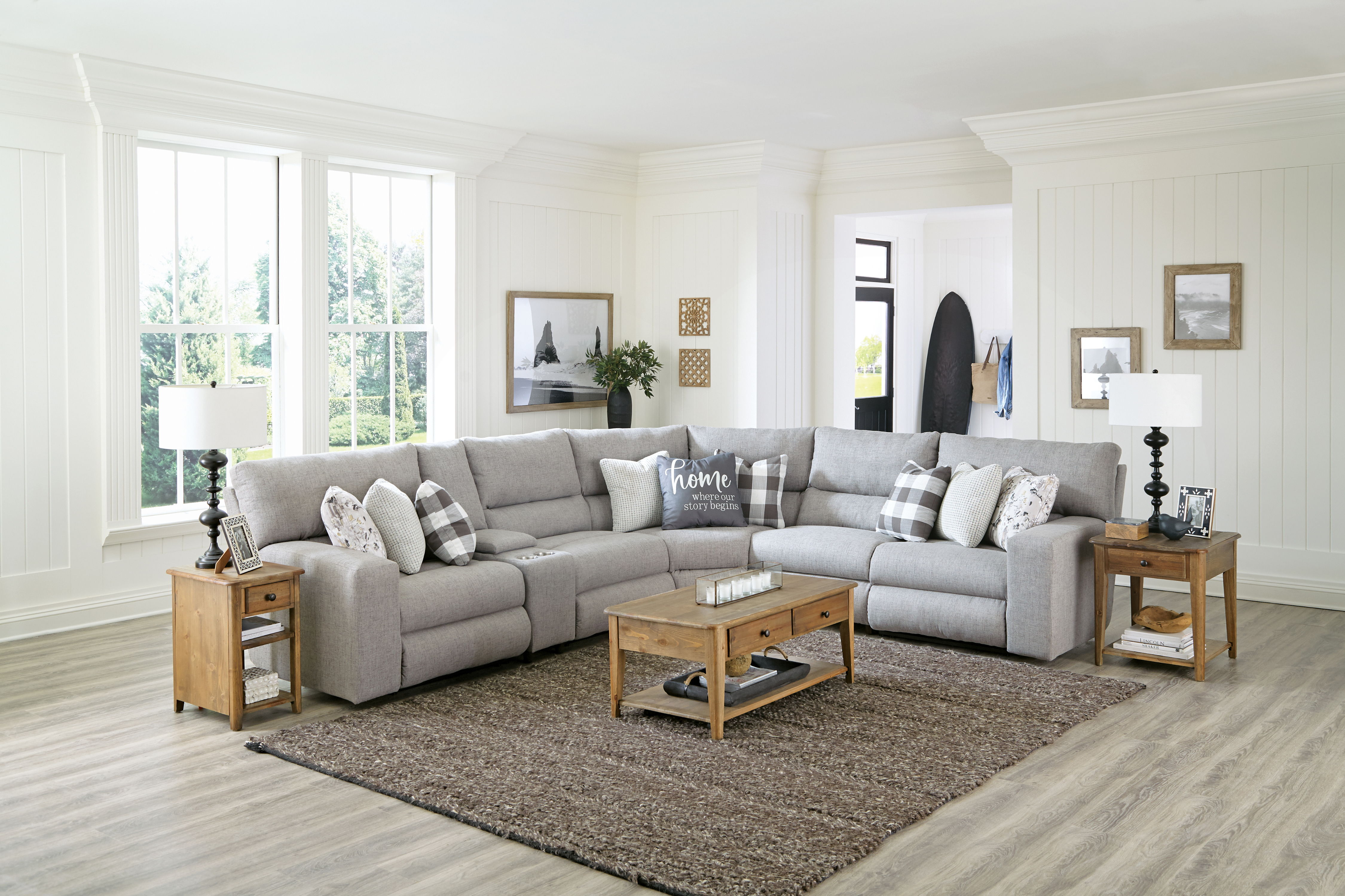 Rockport - 6 Piece Power Reclining Sectional With 3 Lay-Flat Reclining Seats - Gray