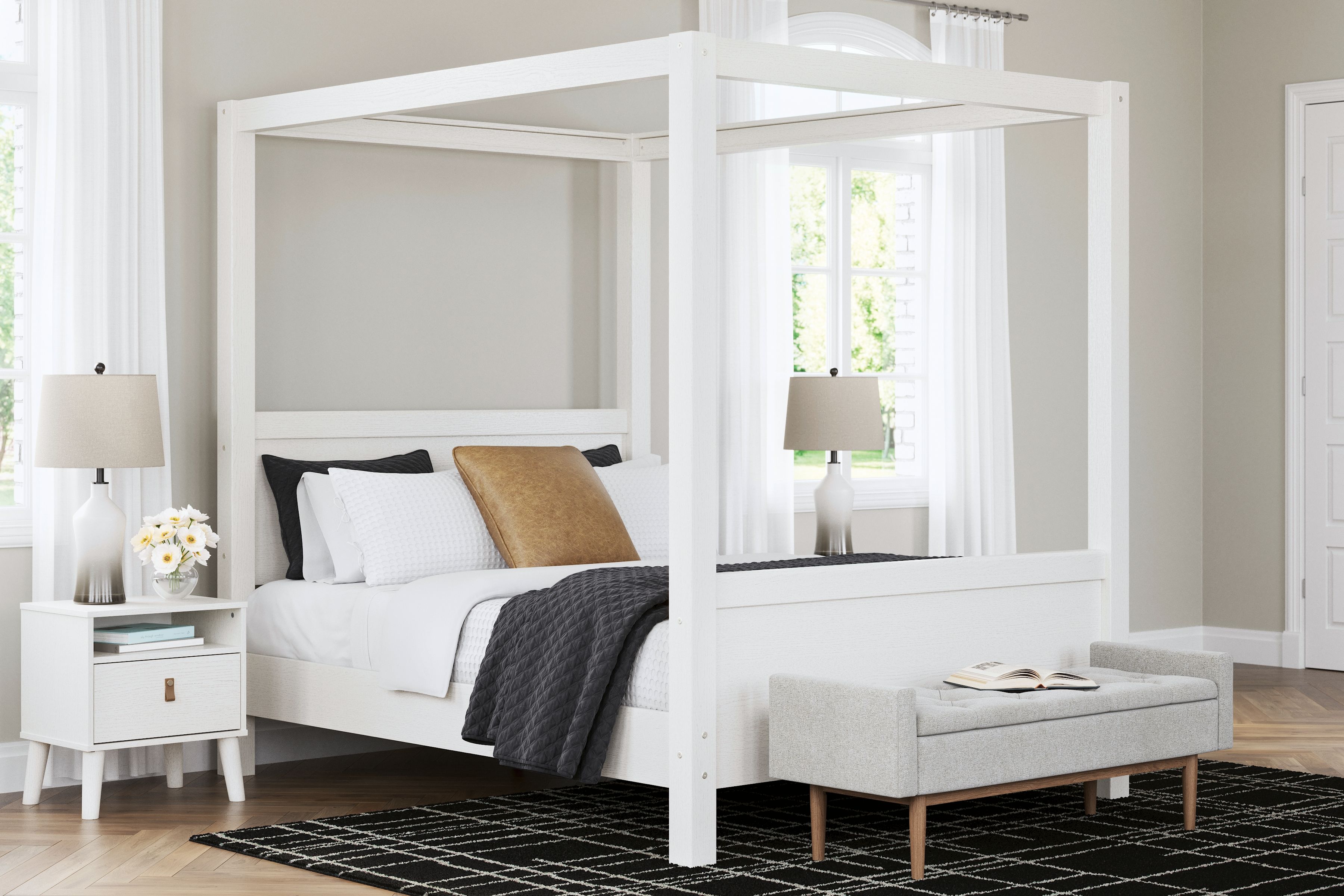 Ashley Aprilyn - White - Queen Canopy Bed