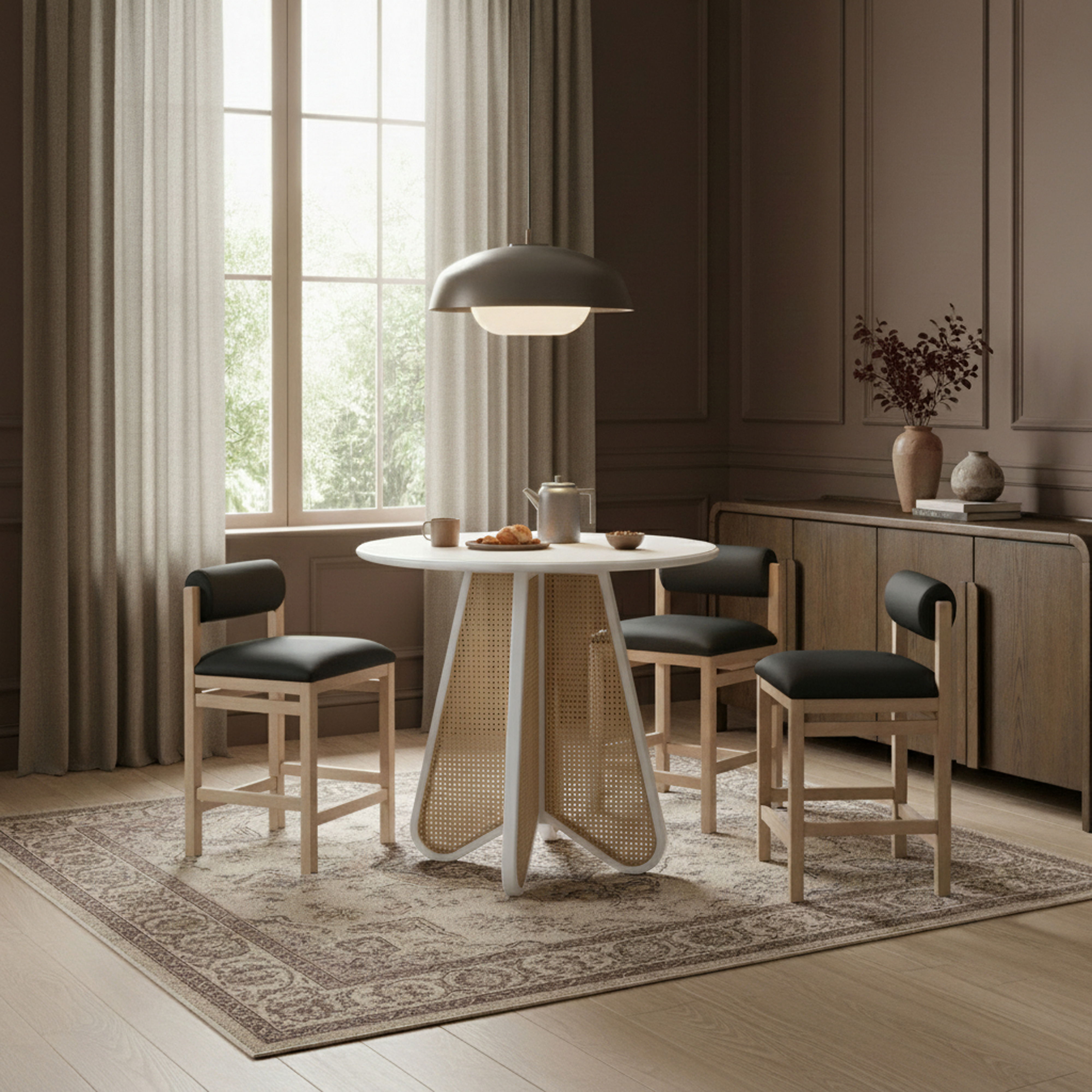Butterfly - Solid Wood And Natural Cane Counter Height Table - White / Natural