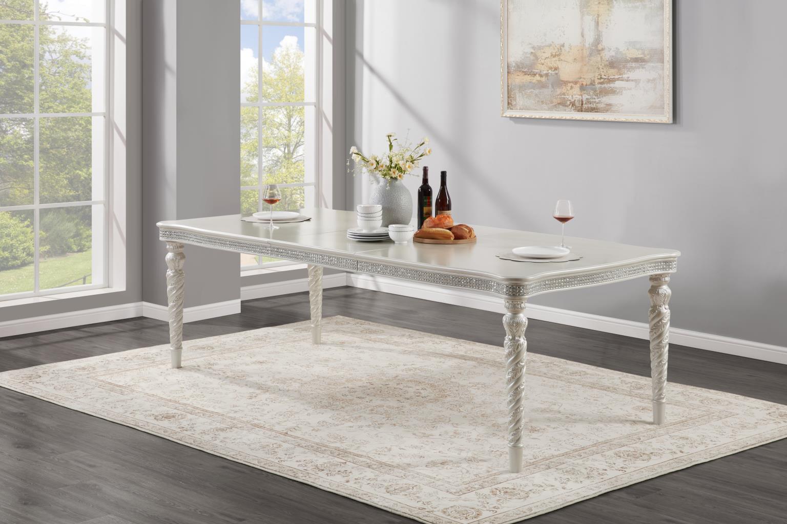 D033 - 5 Piece Dining Room Set (Table, 4 Side Chairs) - Silver / Ivory
