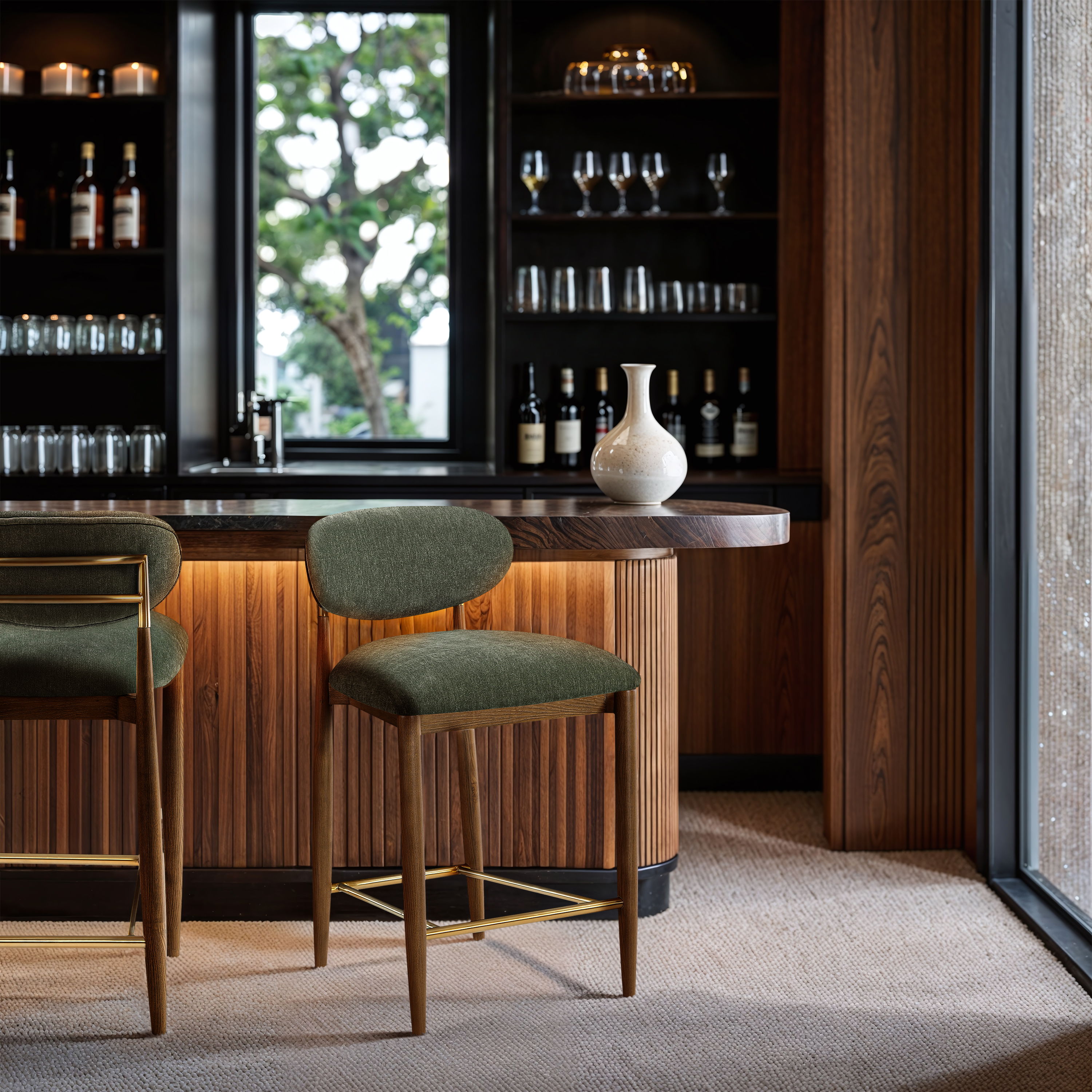 Riccio - Performance Fabric Stool - Olive