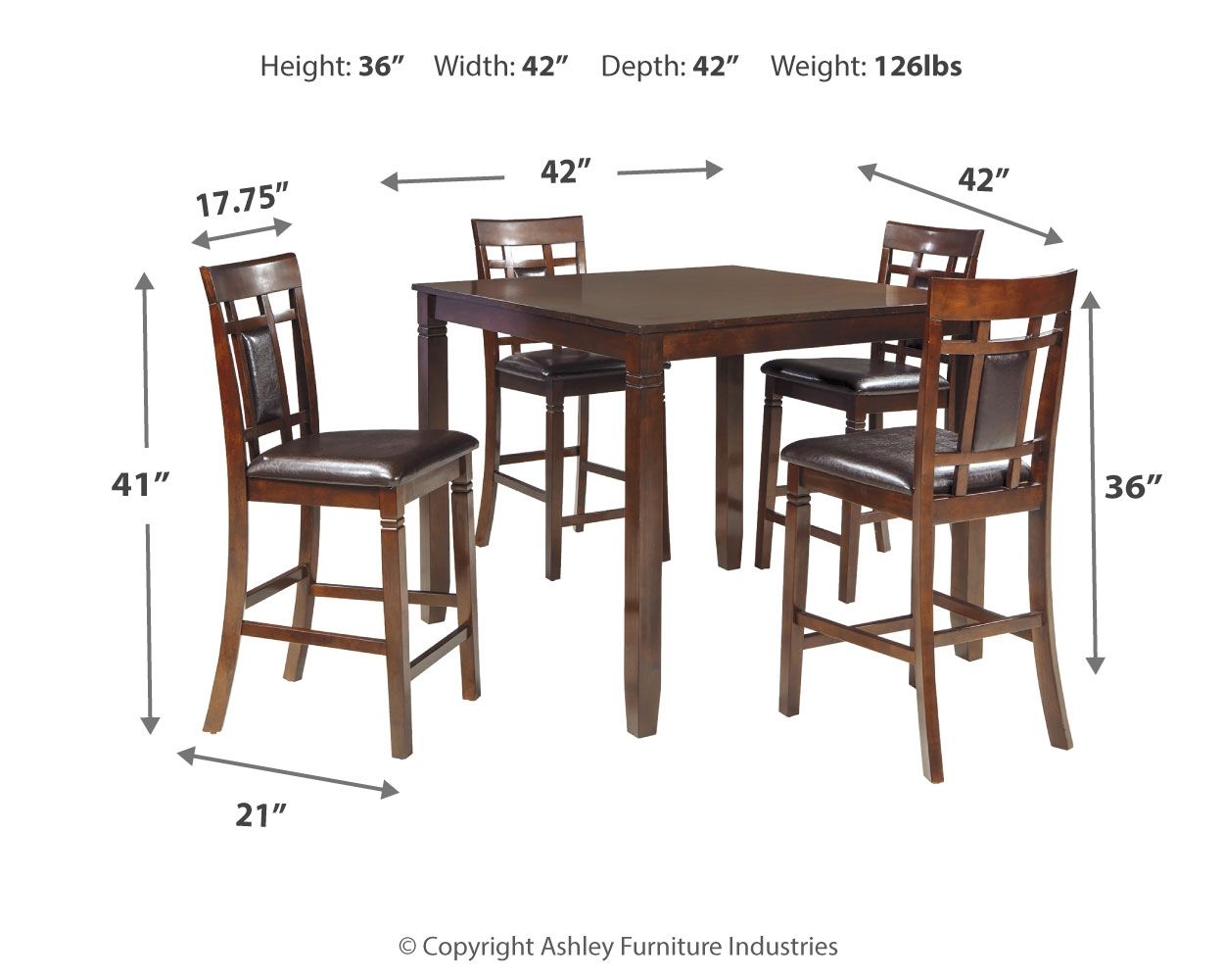 Ashley Furniture Bennox - DRM Counter Table Set (Set of 5) - Brown - Image 4