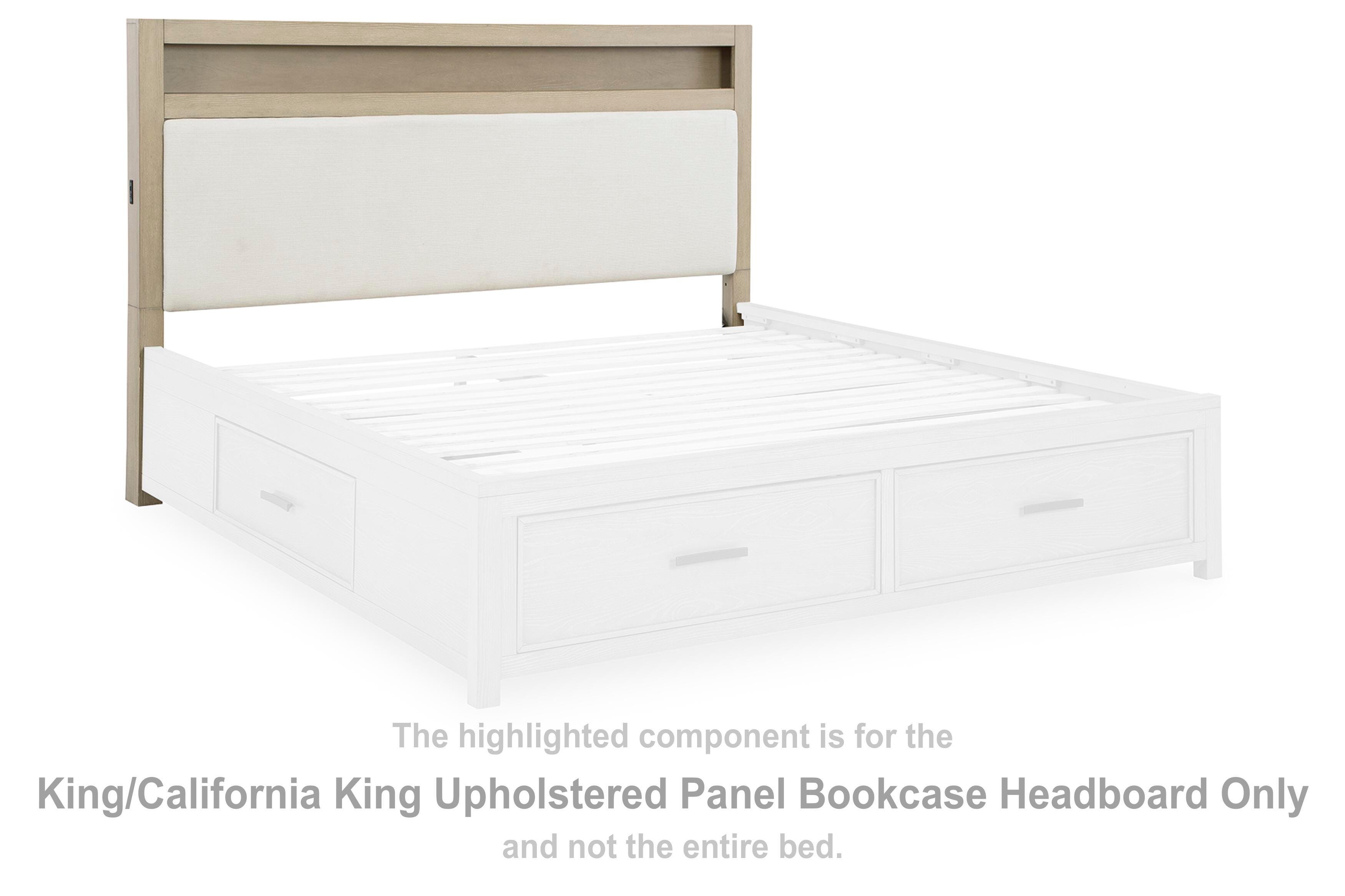 Calmoro – King/California King Upholstered Panel Bookcase Headboard – Gray