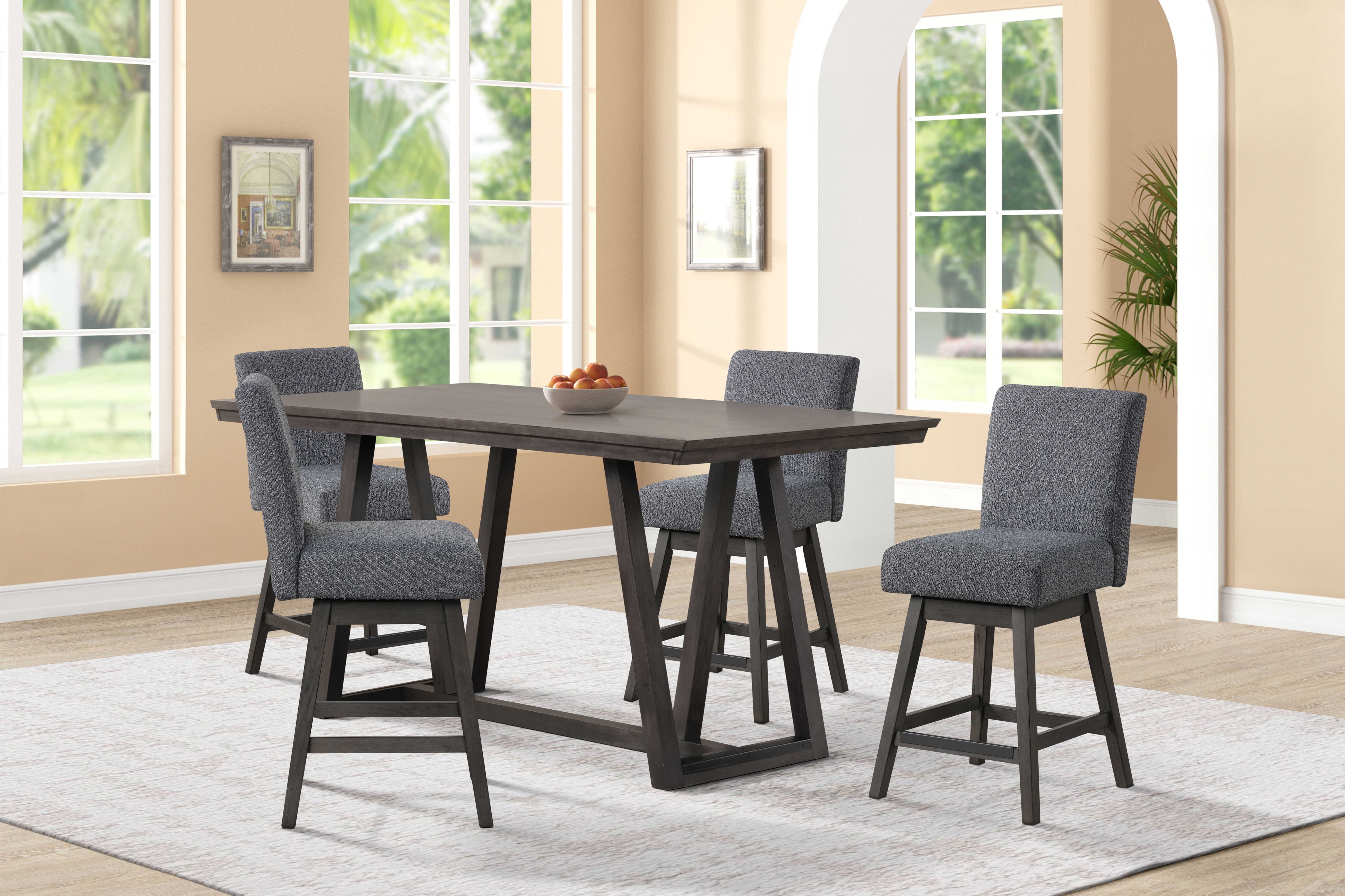 High Line - Counter Table & 4 Swivel Counter Chairs - Gray