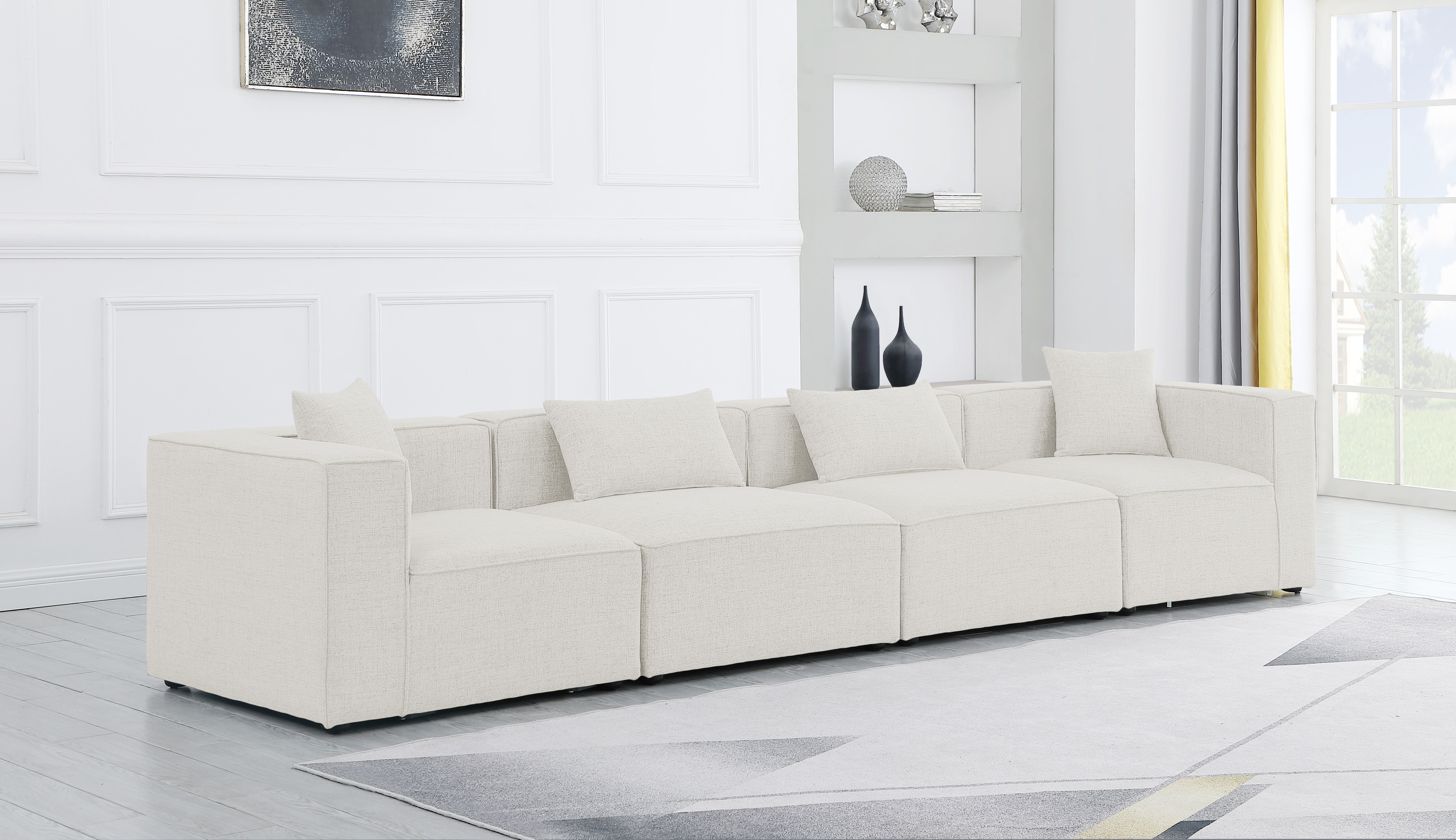 Cube - Linen Modular 4 Piece Sofa - Cream