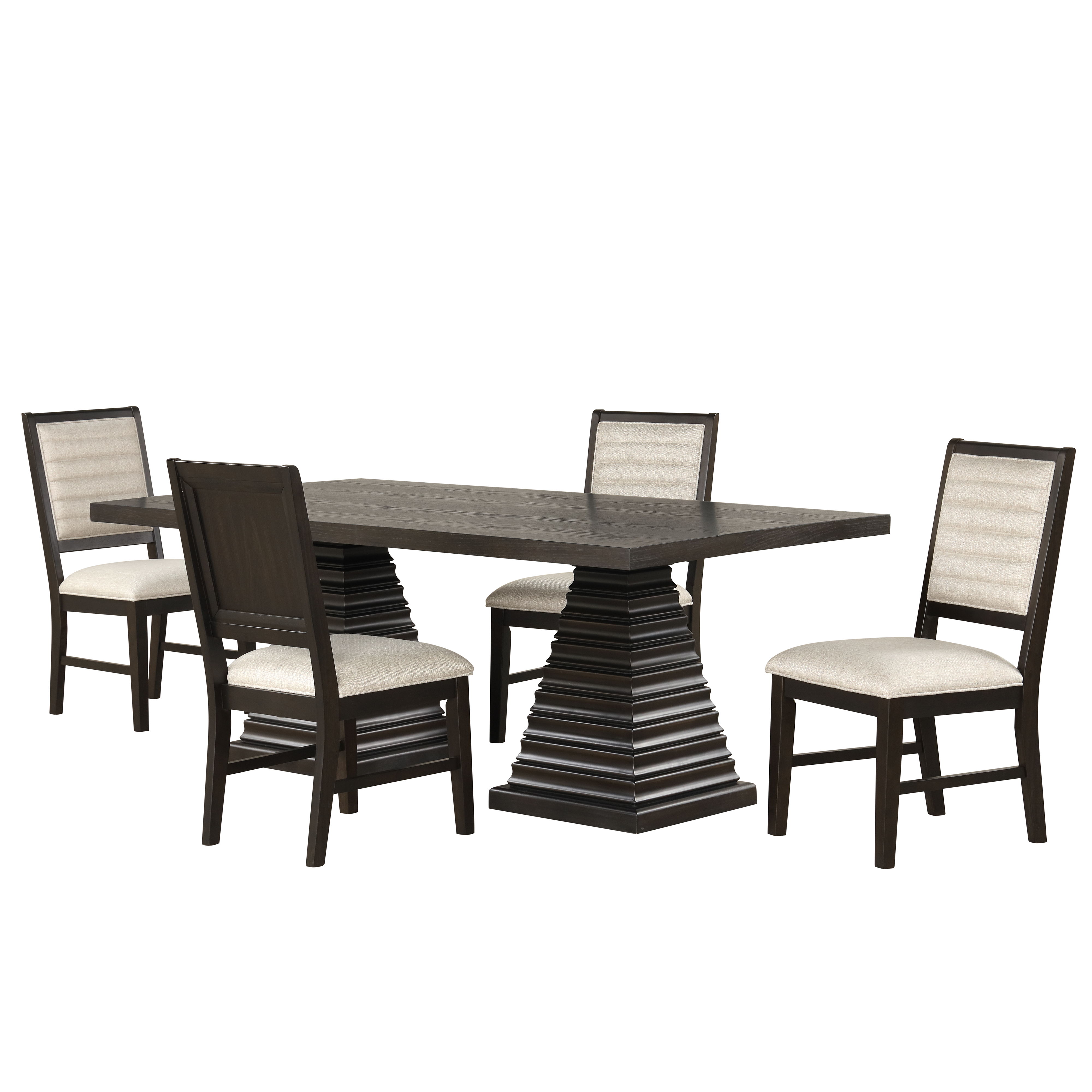 Plateau - 78" Rectangle Dining Table And 4 Chairs - Dark Brown / Beige