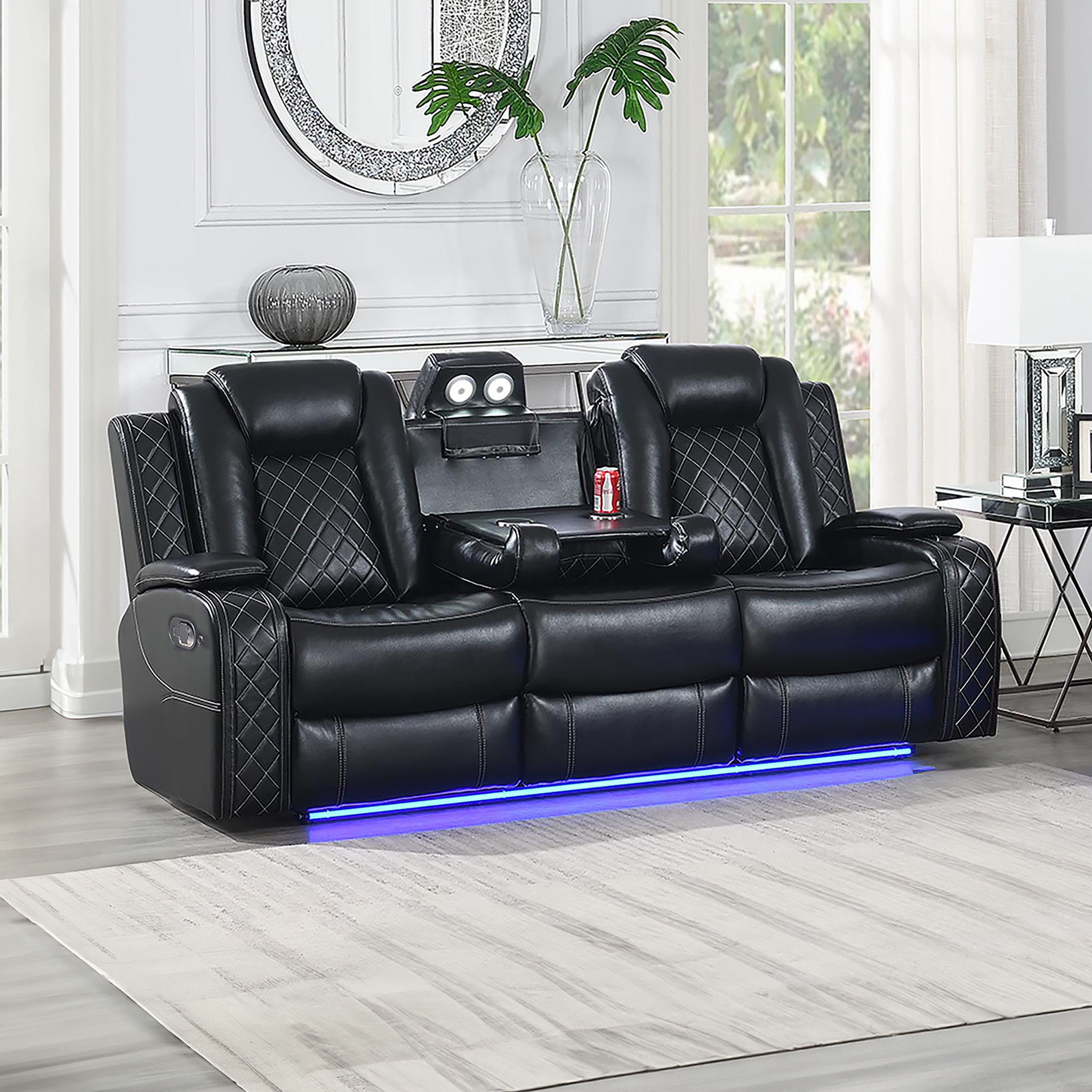 Orion II - Sofa With Dual Recliner - Black, black, view 7