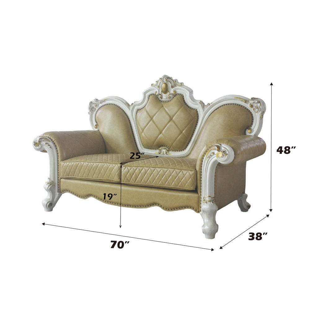 Picardy - Loveseat With 3 Pillows - Butterscotch Synthetic Leather & Antique Pearl, beige, view 4