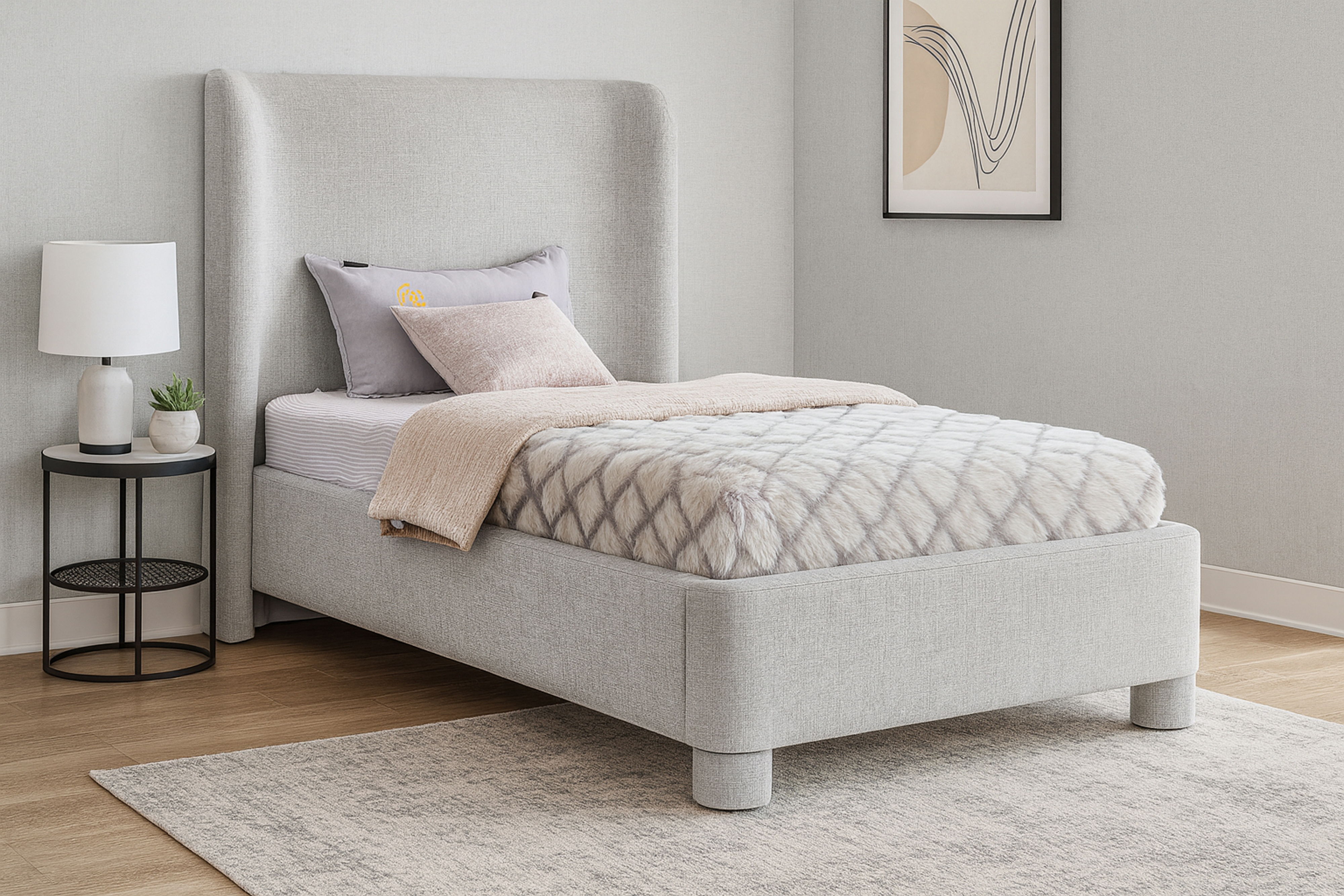 Penny - Chenille Fabric Twin Bed - Light Gray