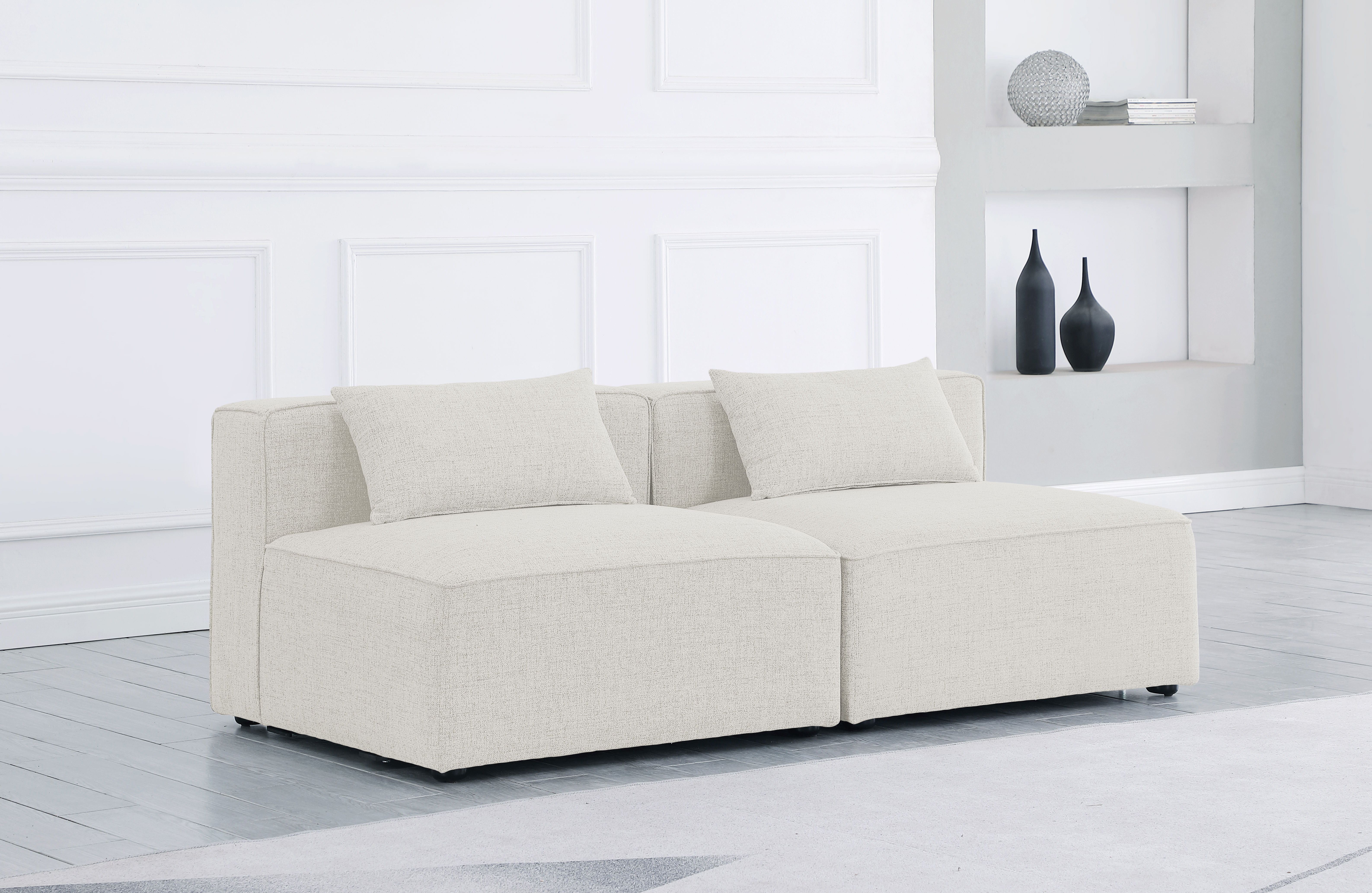 Cube - Linen Modular 2 Piece Armless Sofa - Cream