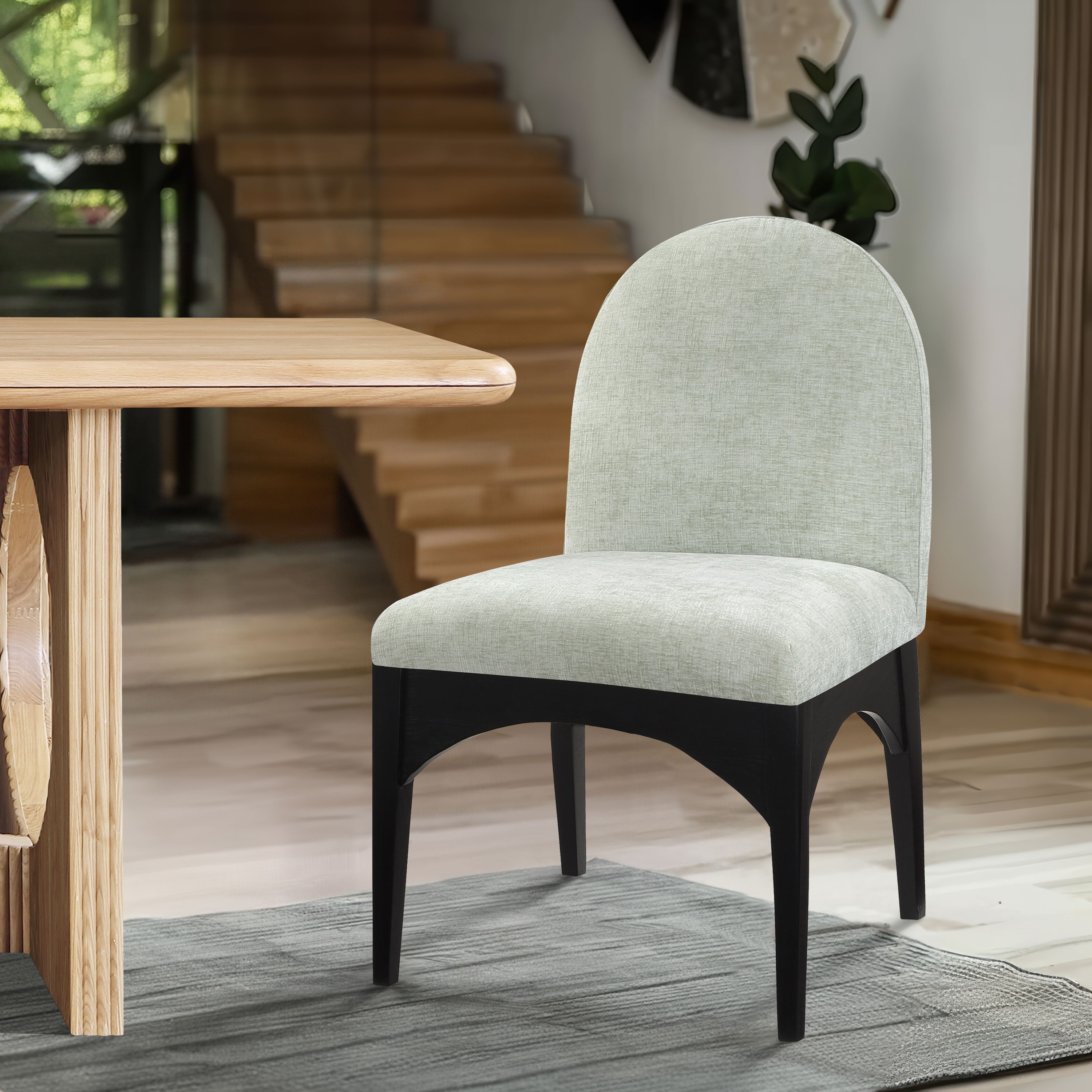 Waldorf - Chenille Dining Side Chair With Black Legs - Mint