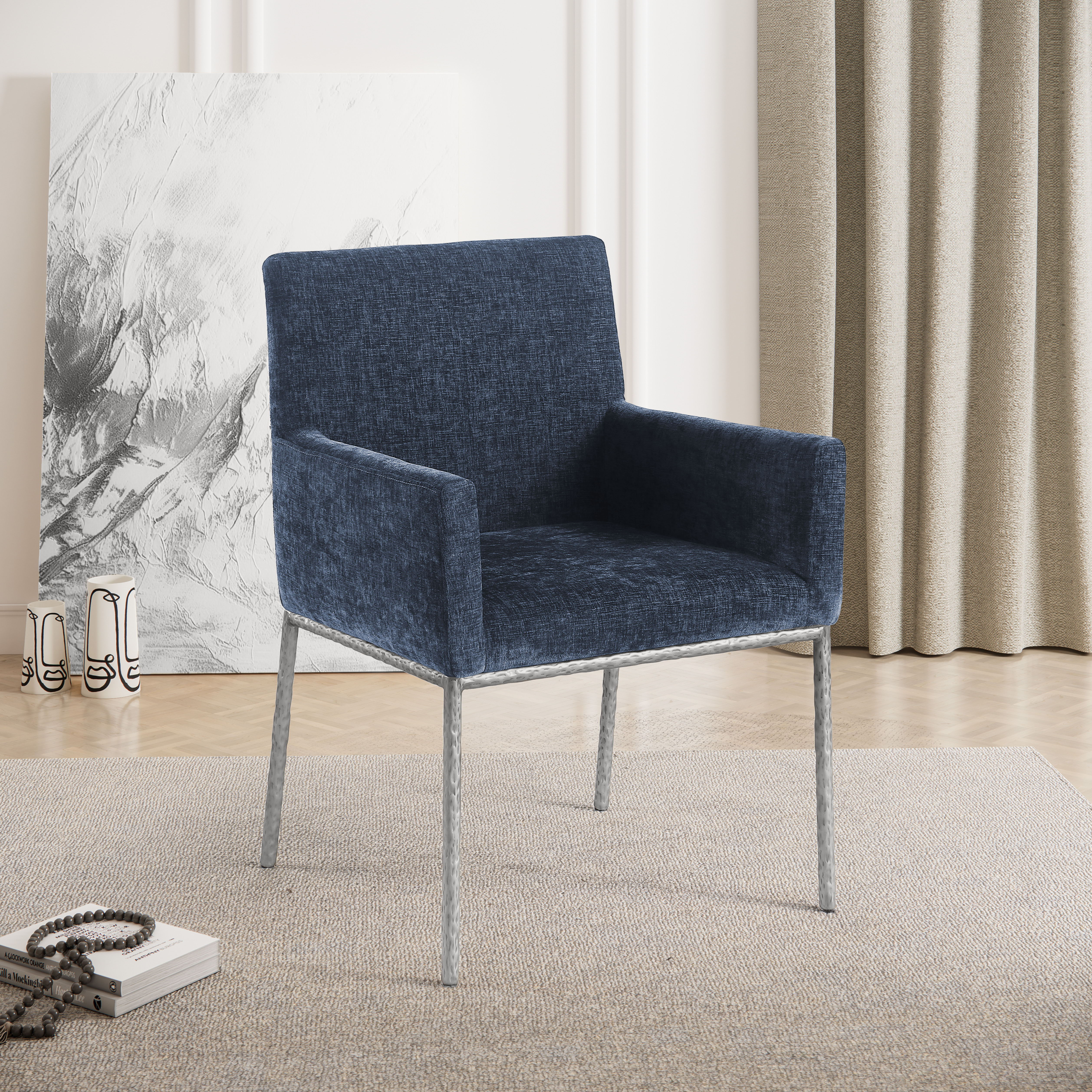 Reeves - Dining Chair With Silver Legs (Set of 2) - Navy
