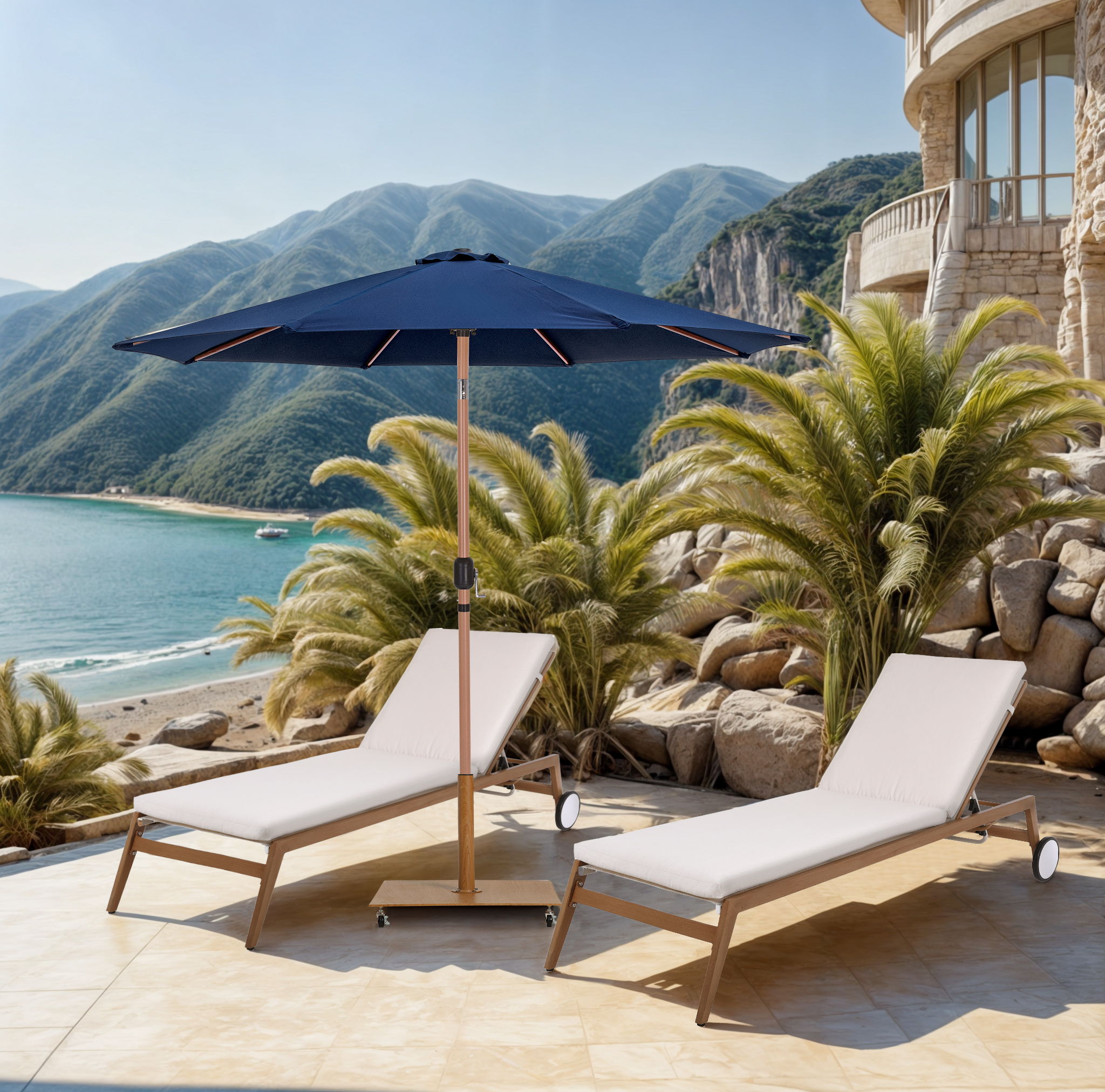 Fiji - Patio Umbrella With Teak Pole - Navy