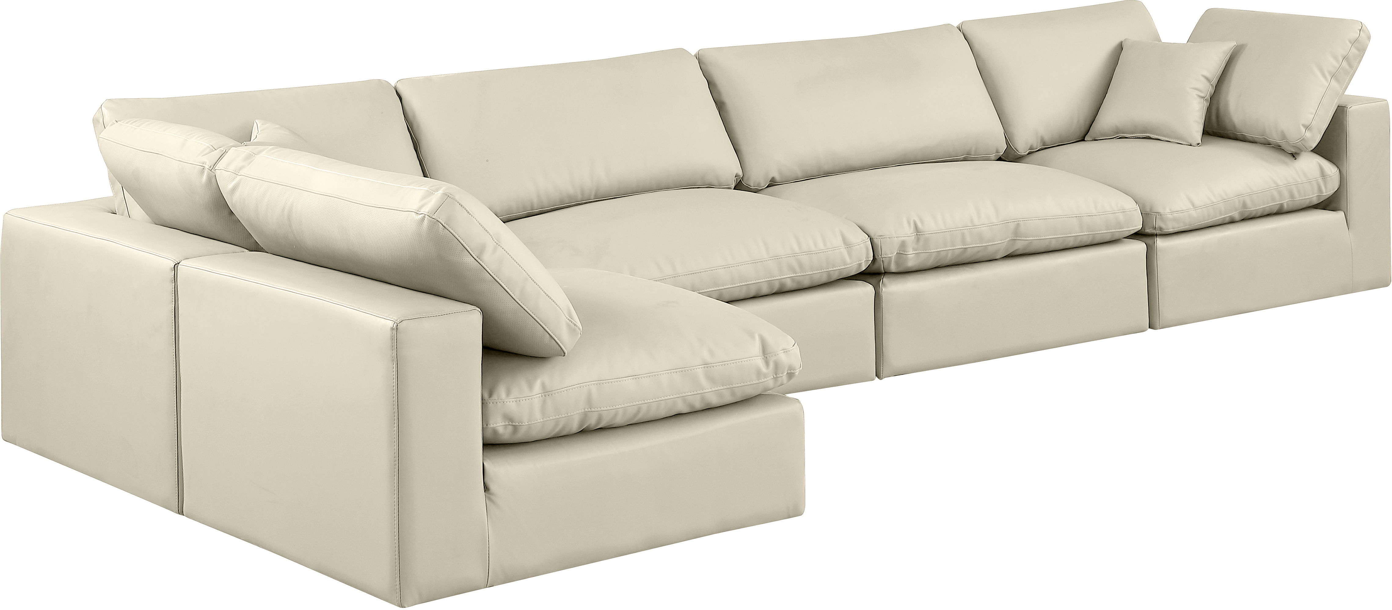 Comfy - 5 Piece Faux Leather Modular Sectional - Cream