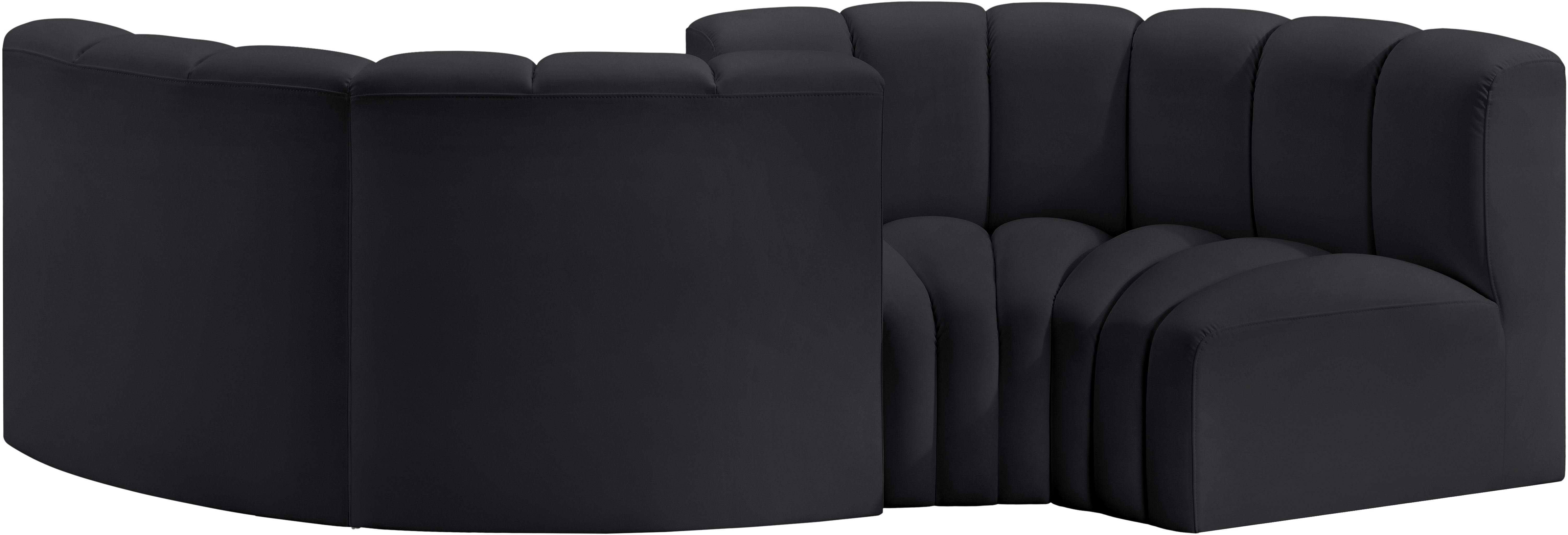 Arc - Faux Leather 4 Piece Curved Modular Sofa - Black
