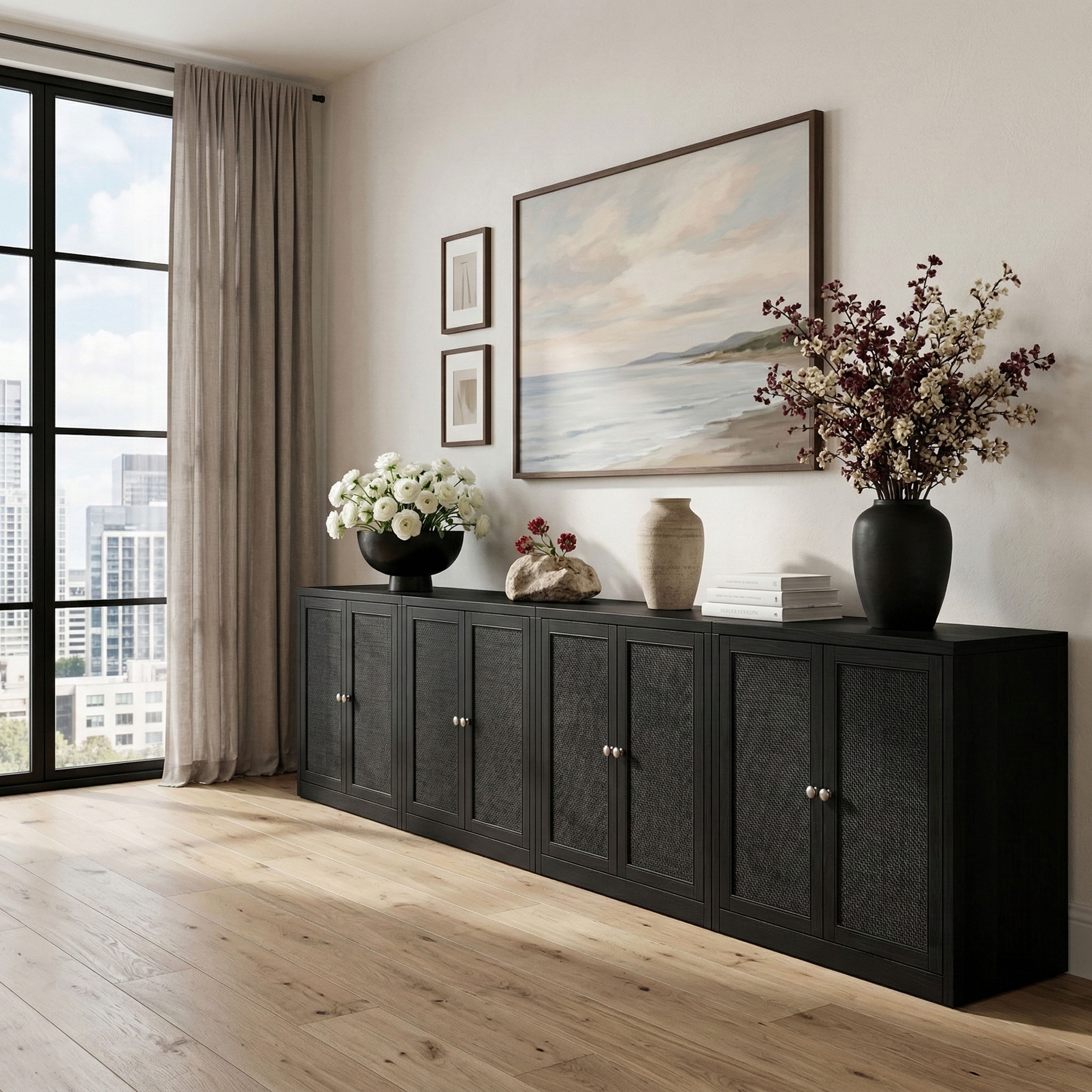 Vero - Solid Wood And Oak Veneer 4 Piece Sideboard/Buffet - Black