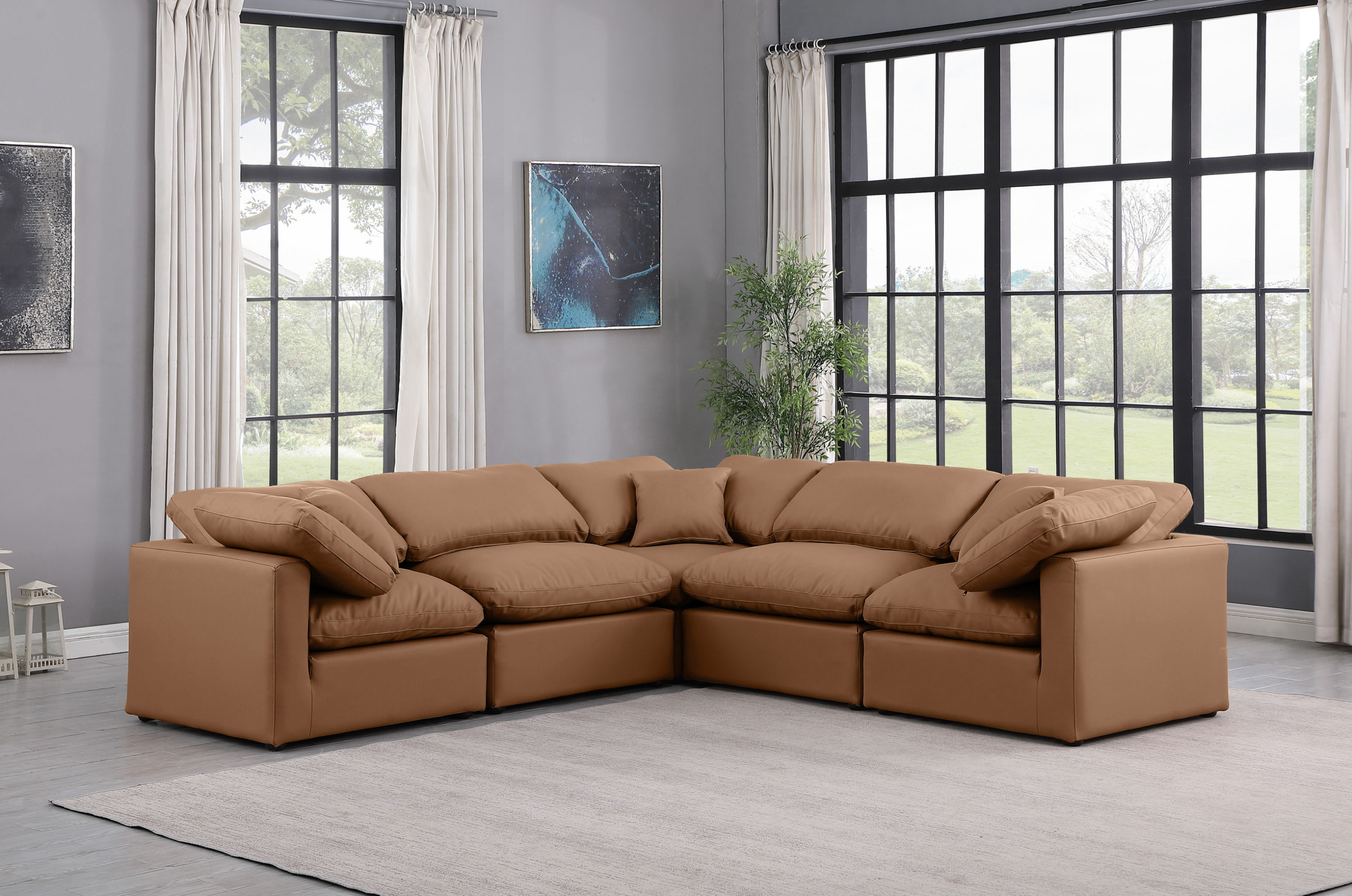 Indulge - Faux Leather 5 Piece Modular Corner Sectional - Cognac