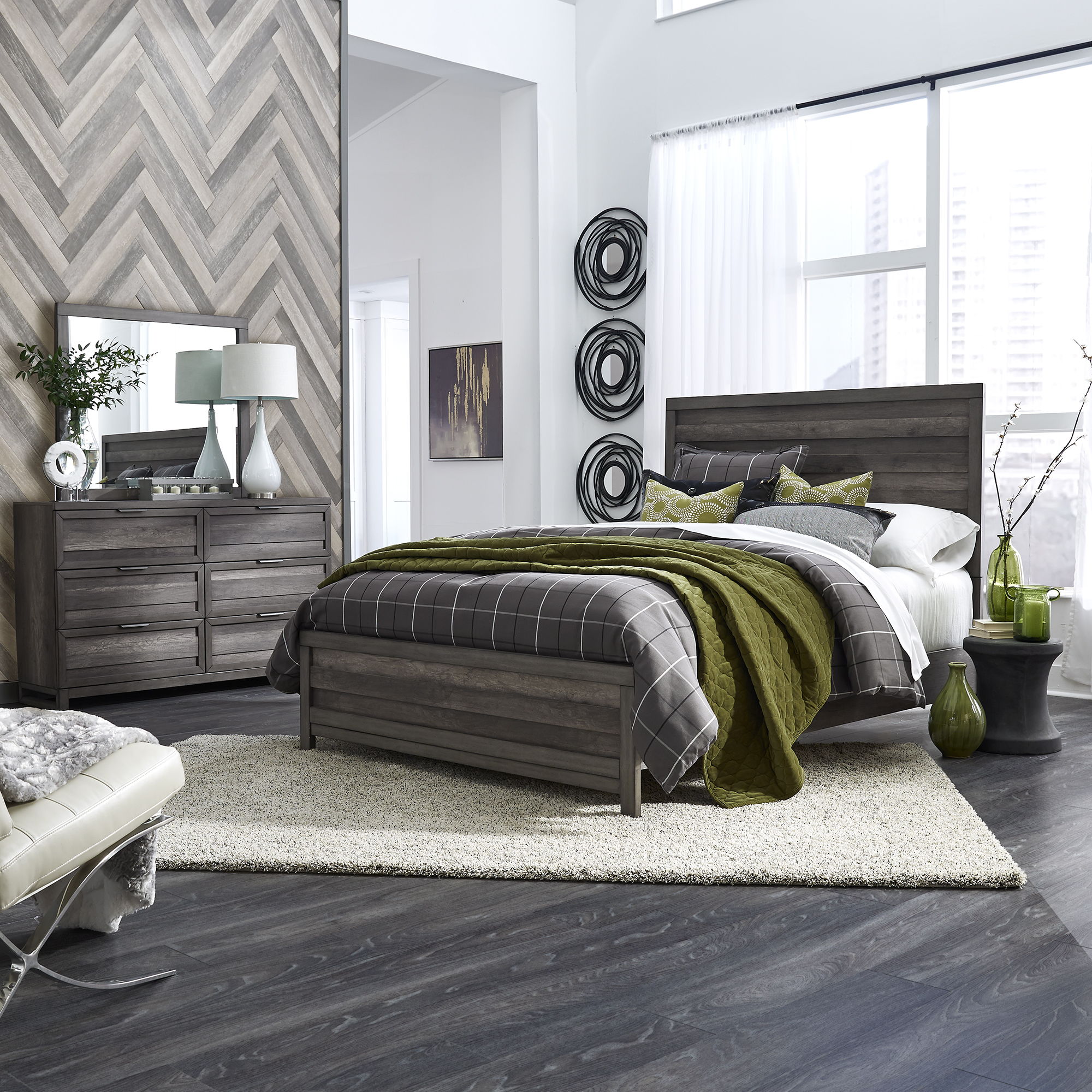 Liberty Furniture Tanners Creek - 3 Piece Bedroom Set (California King Panel Bed, Dresser & Mirror) - Dark Gray