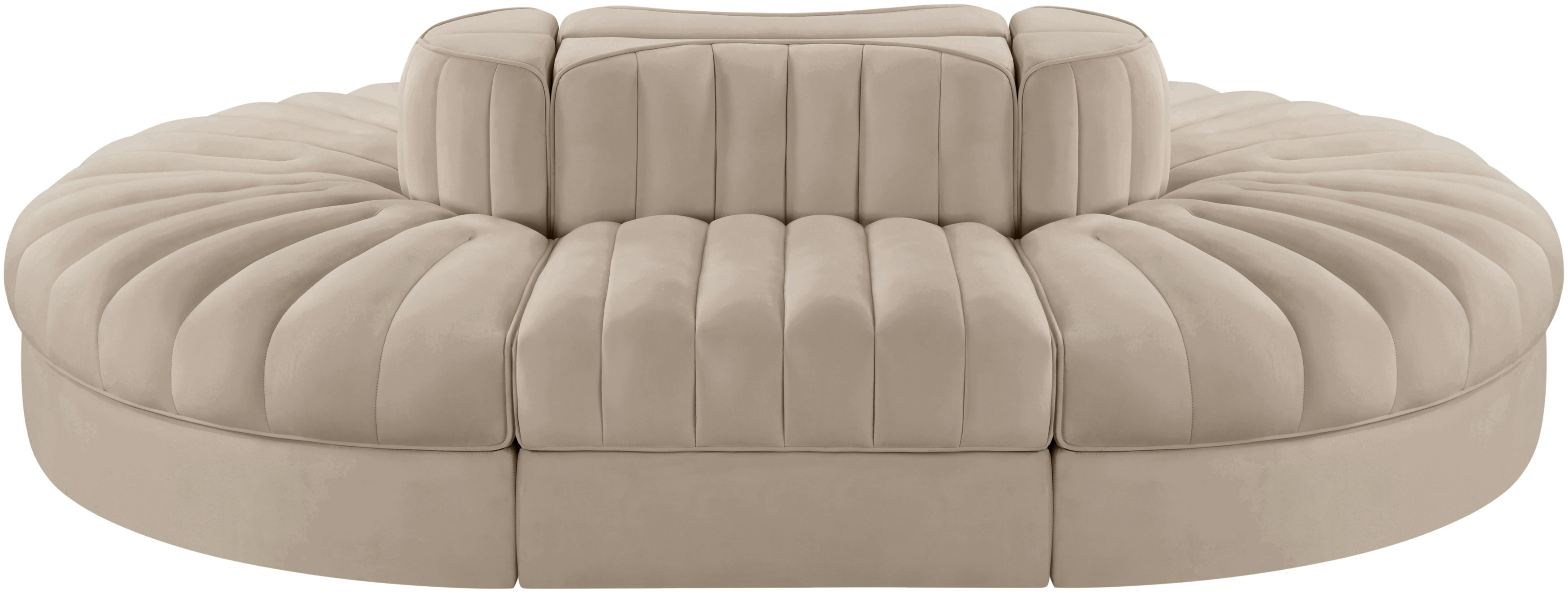 Rummi - Oval Velvet Performance Fabric Upholstered 6 Piece Modular Sectional - Beige