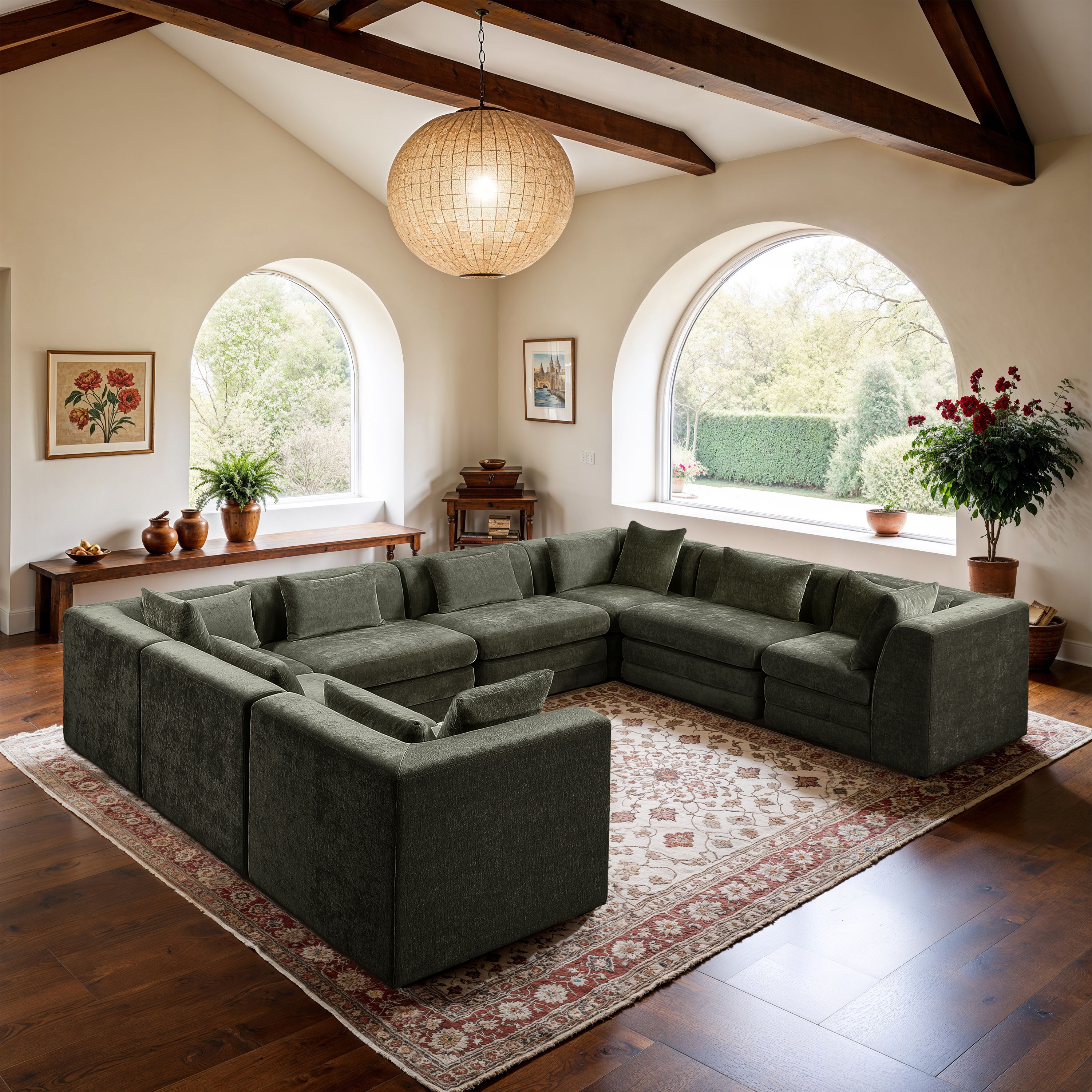 Stellar - 8 Piece Chenille Fabric 152" Upholstered Modular Sectional - Green