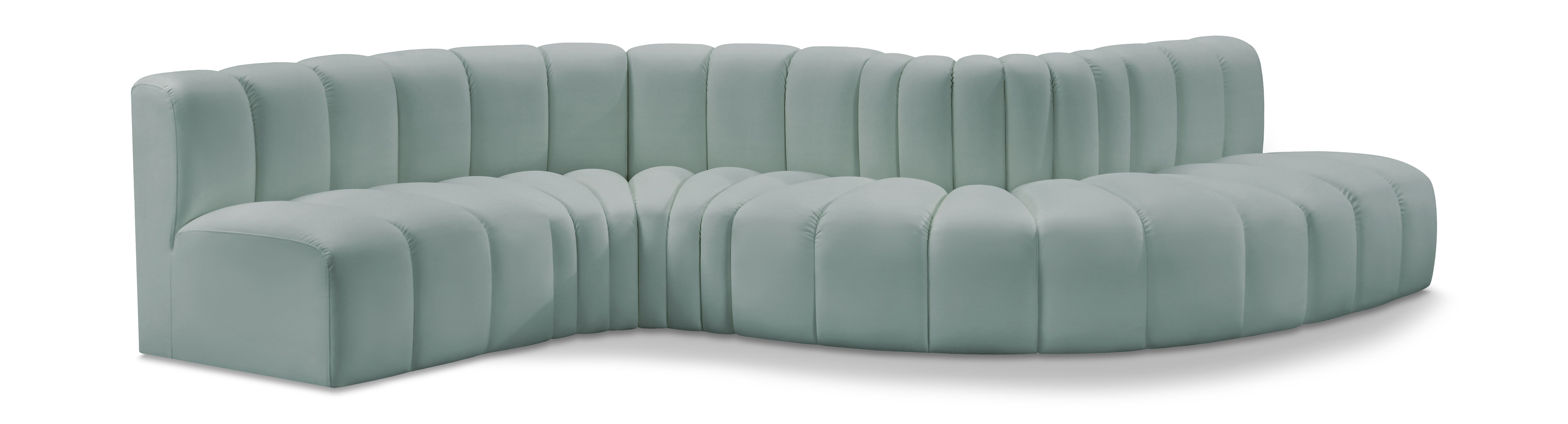 Arc - Faux Leather 6 Piece Curved Modular Sofa - Mint Green