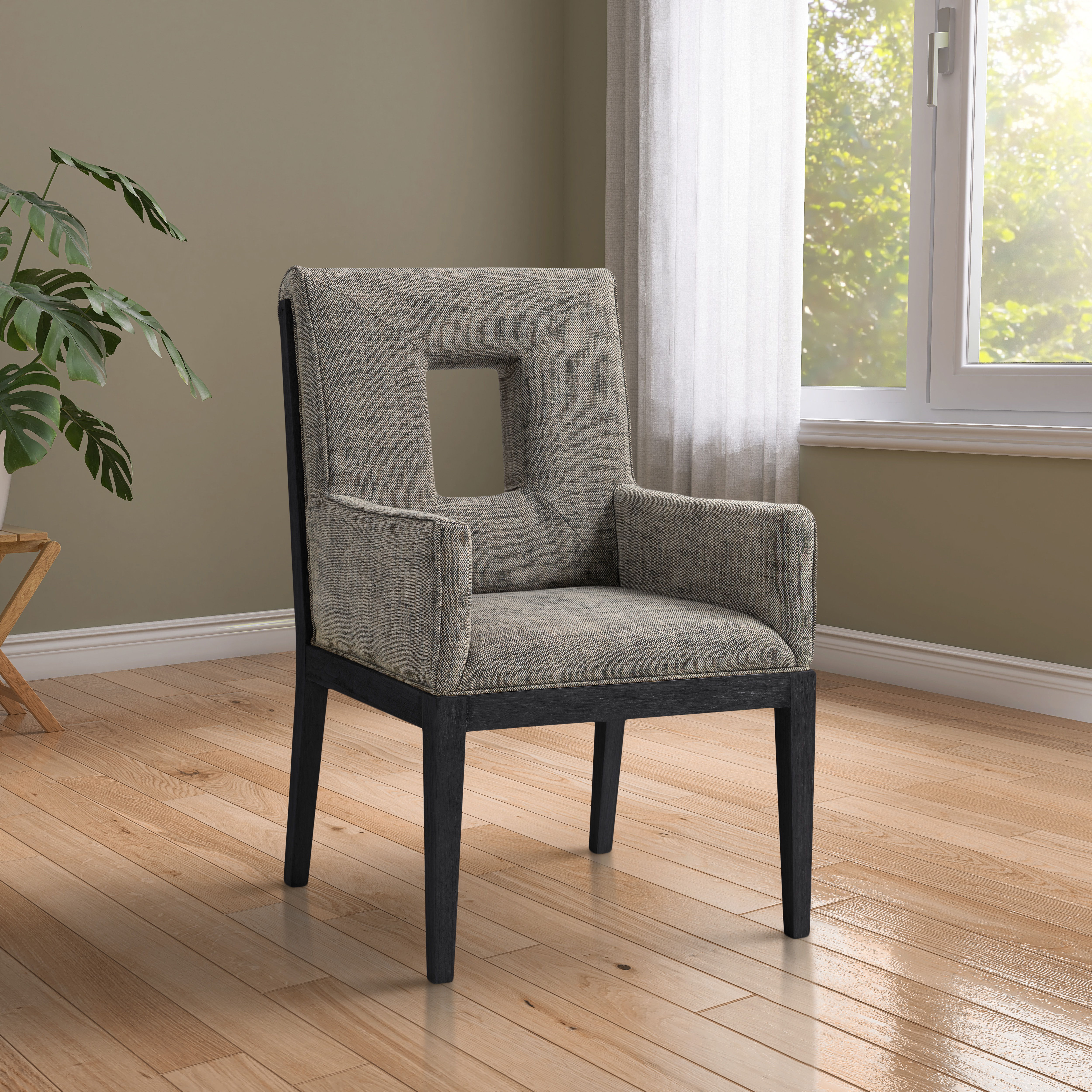 Gwendolyn - Dining Arm Chair With Black Frame - Gray