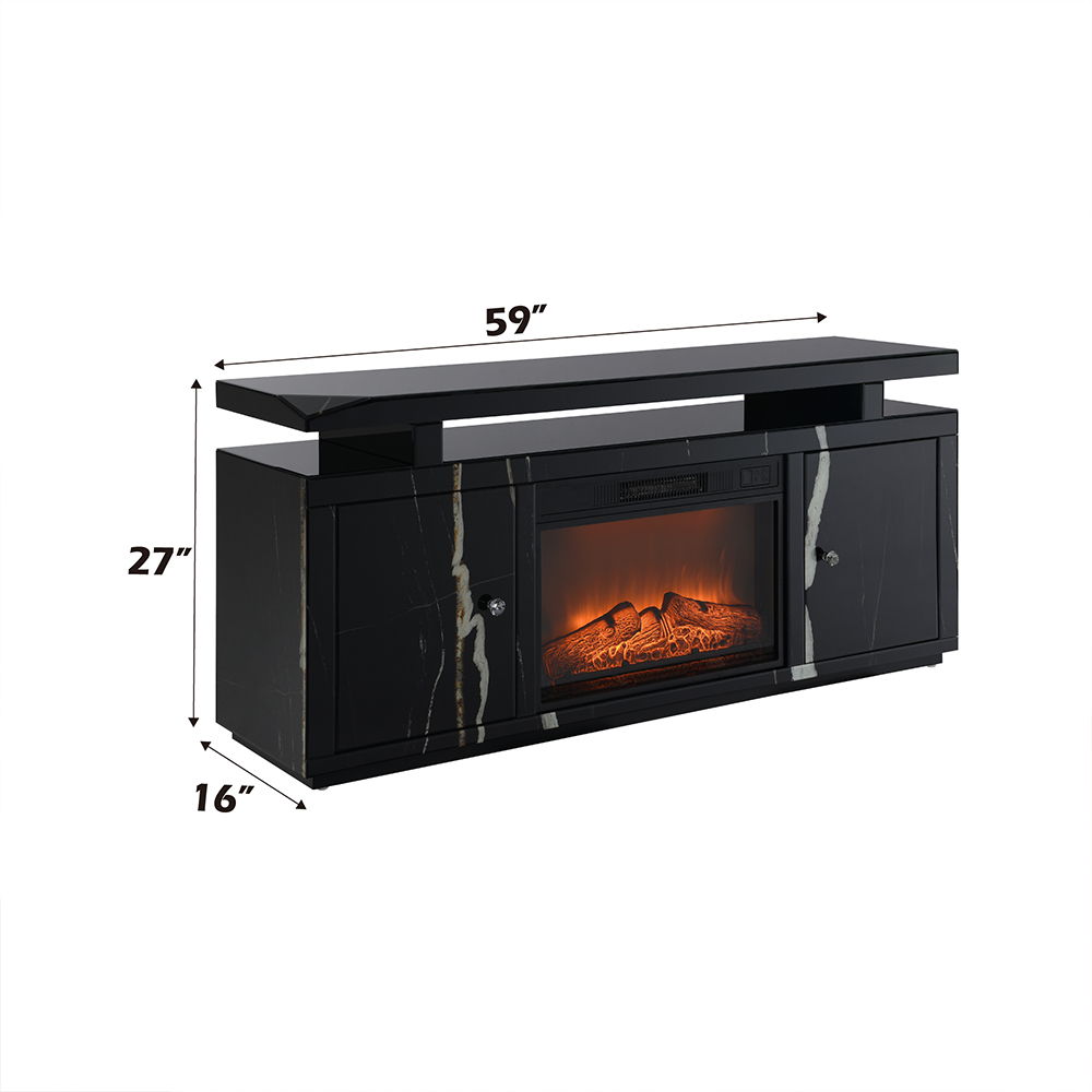 Drisana - TV Stand With Fireplace - Black Mirrored, black, view 4