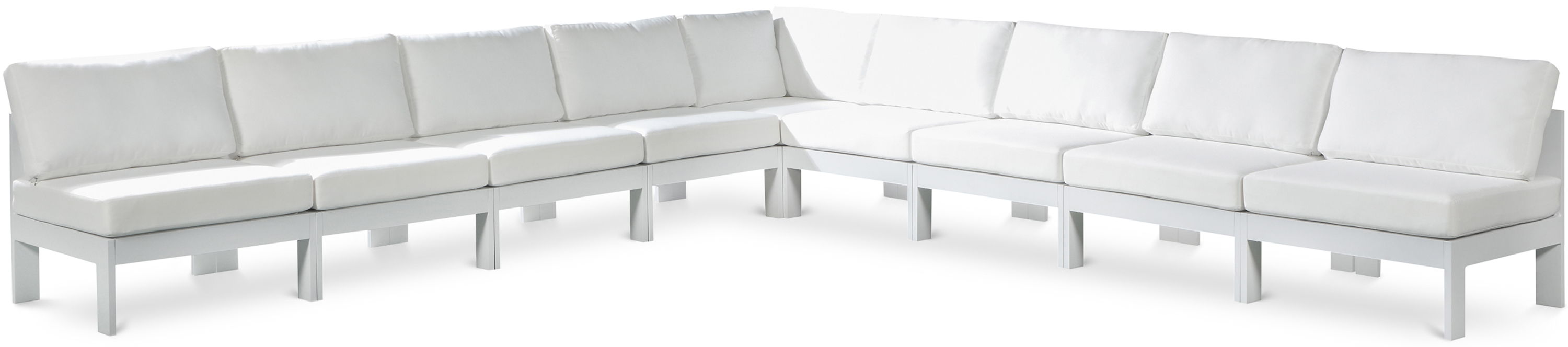 Nizuc - Outdoor Patio 9 Piece Modular Corner Armless Sectional With White Frame - White
