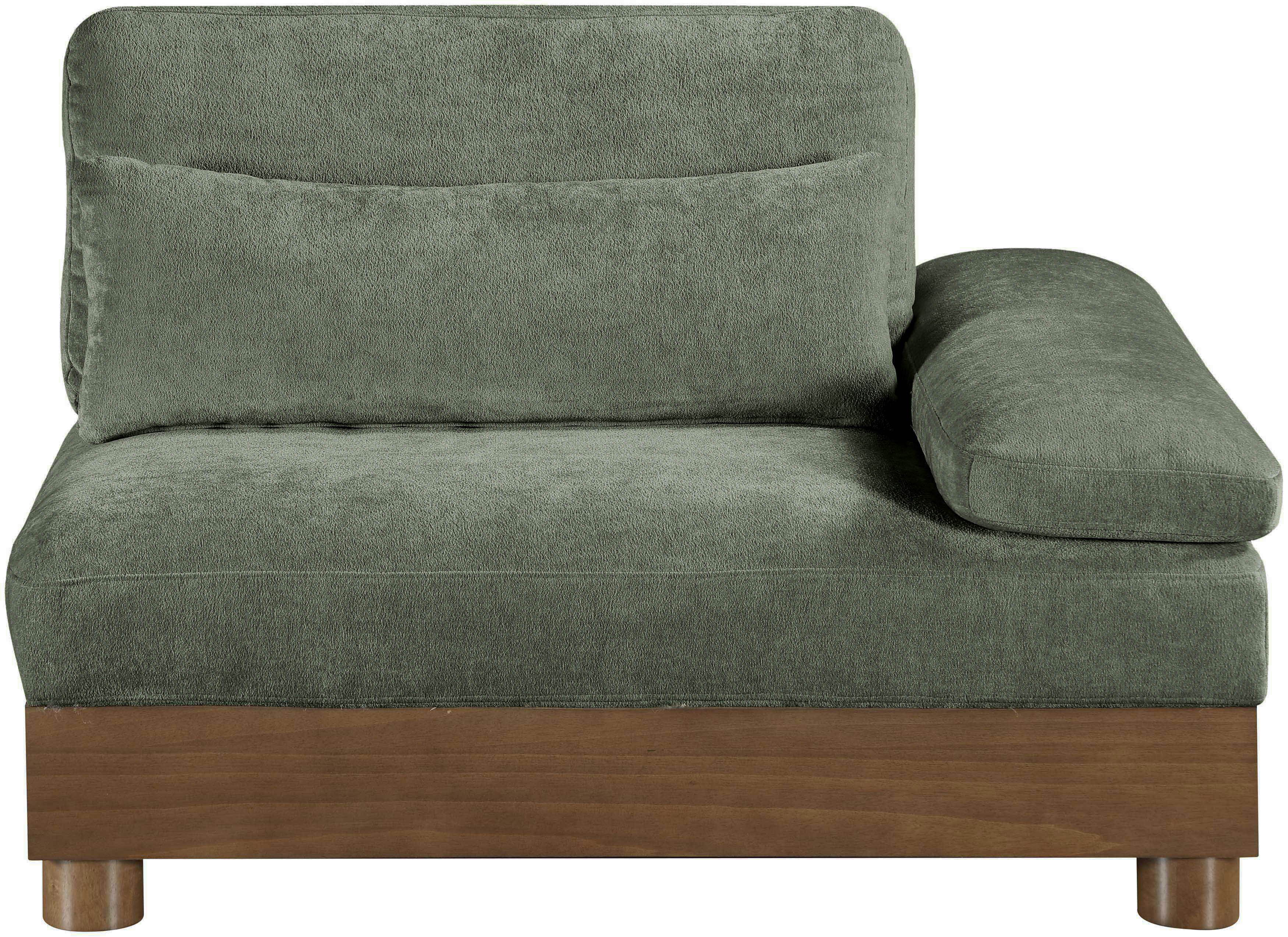 Turin - Chenille Fabric Upholstered Modular Right Arm Chair - Green / Brown Walnut
