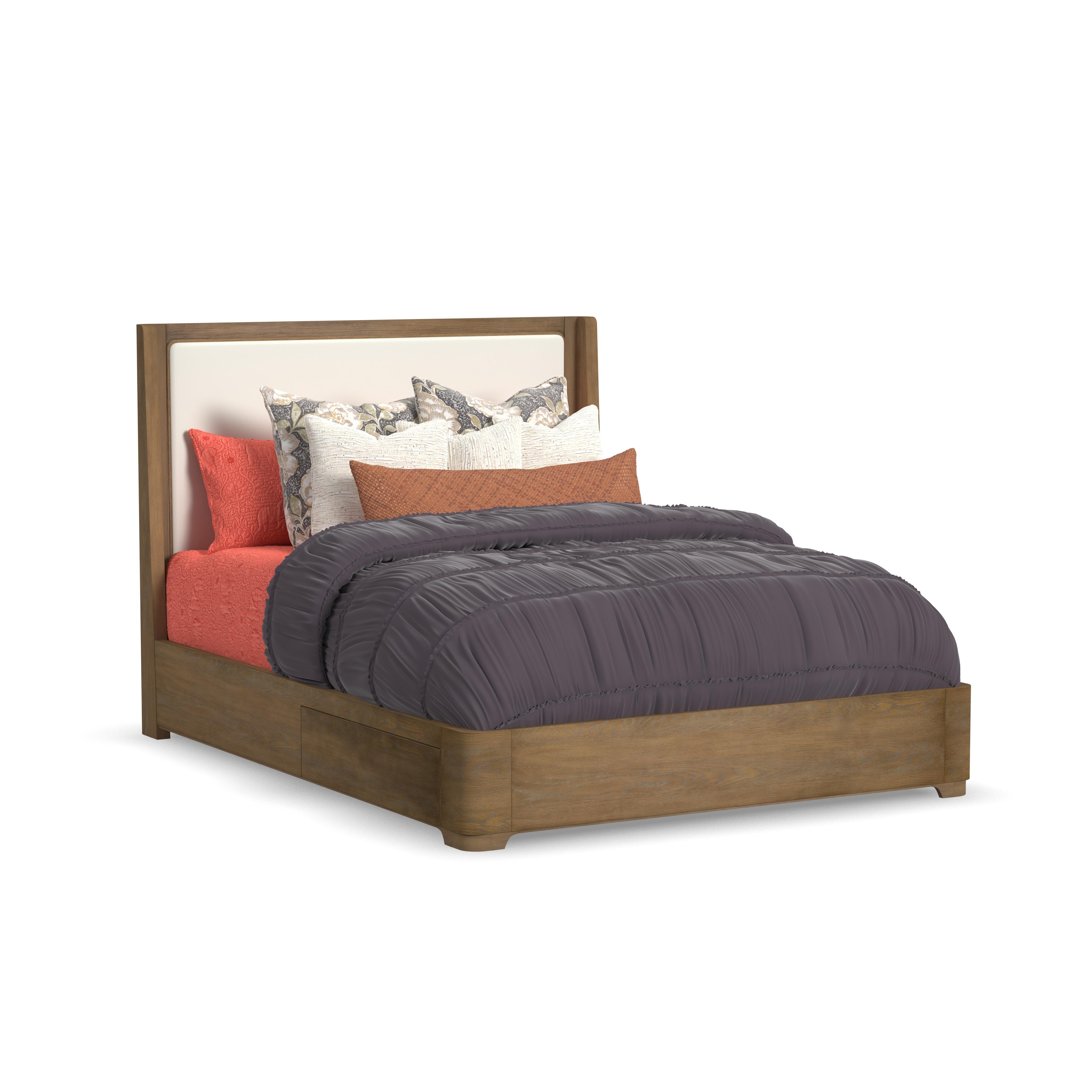 Normandy - Queen Upholstered Storage Bed - Light Brown, light brown