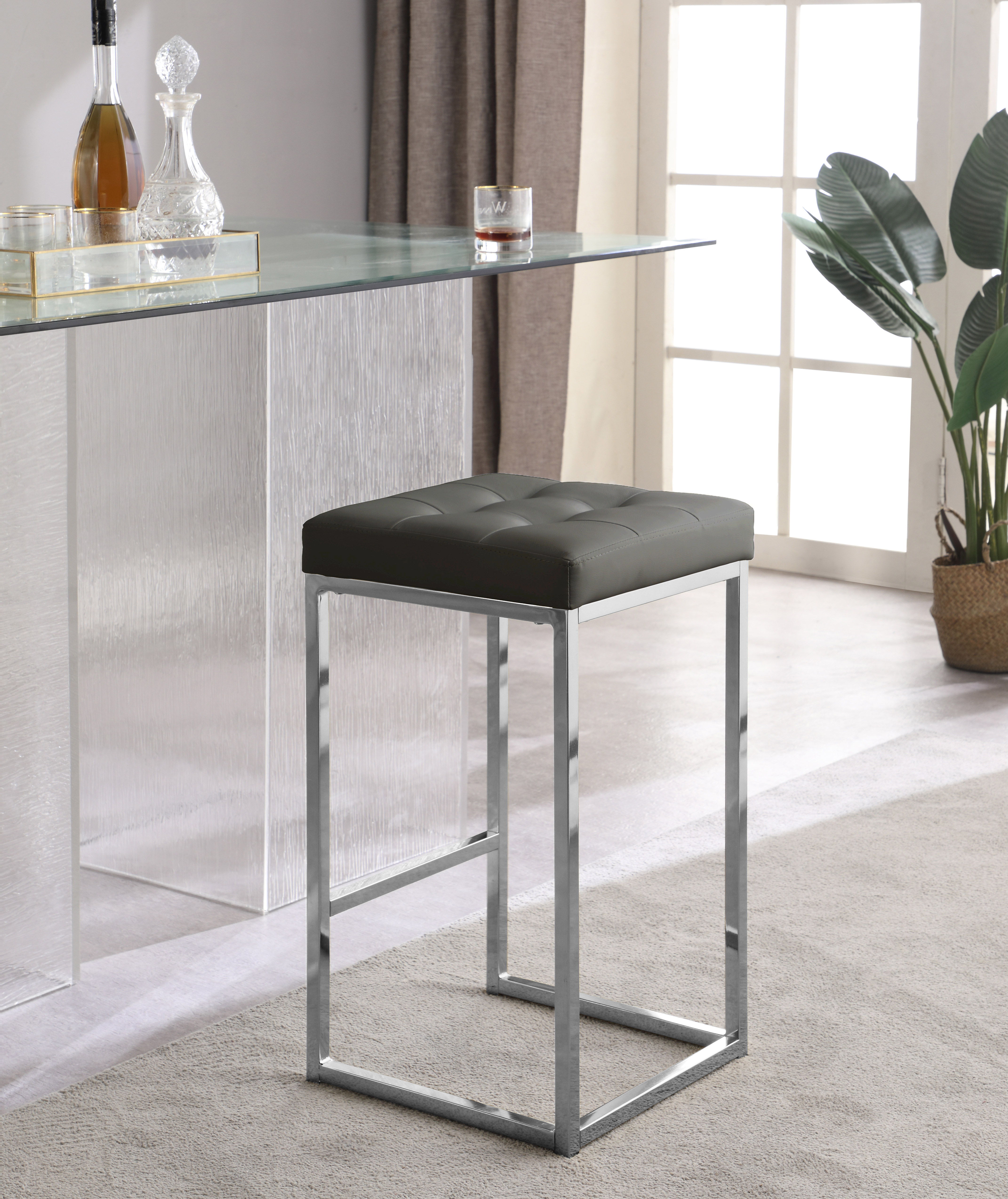 Nicola - Faux Leather Stool (Set of 2) - Gray